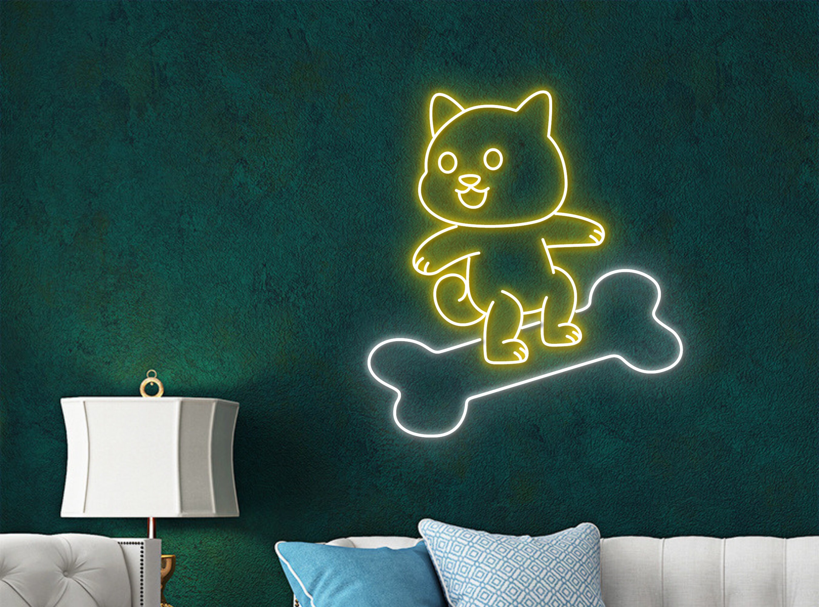Shiba Inu Dog Skateboard Bone Neon Sign