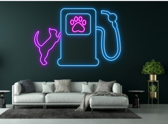 Cat In Gas Station Neon Sign Handmade Neon