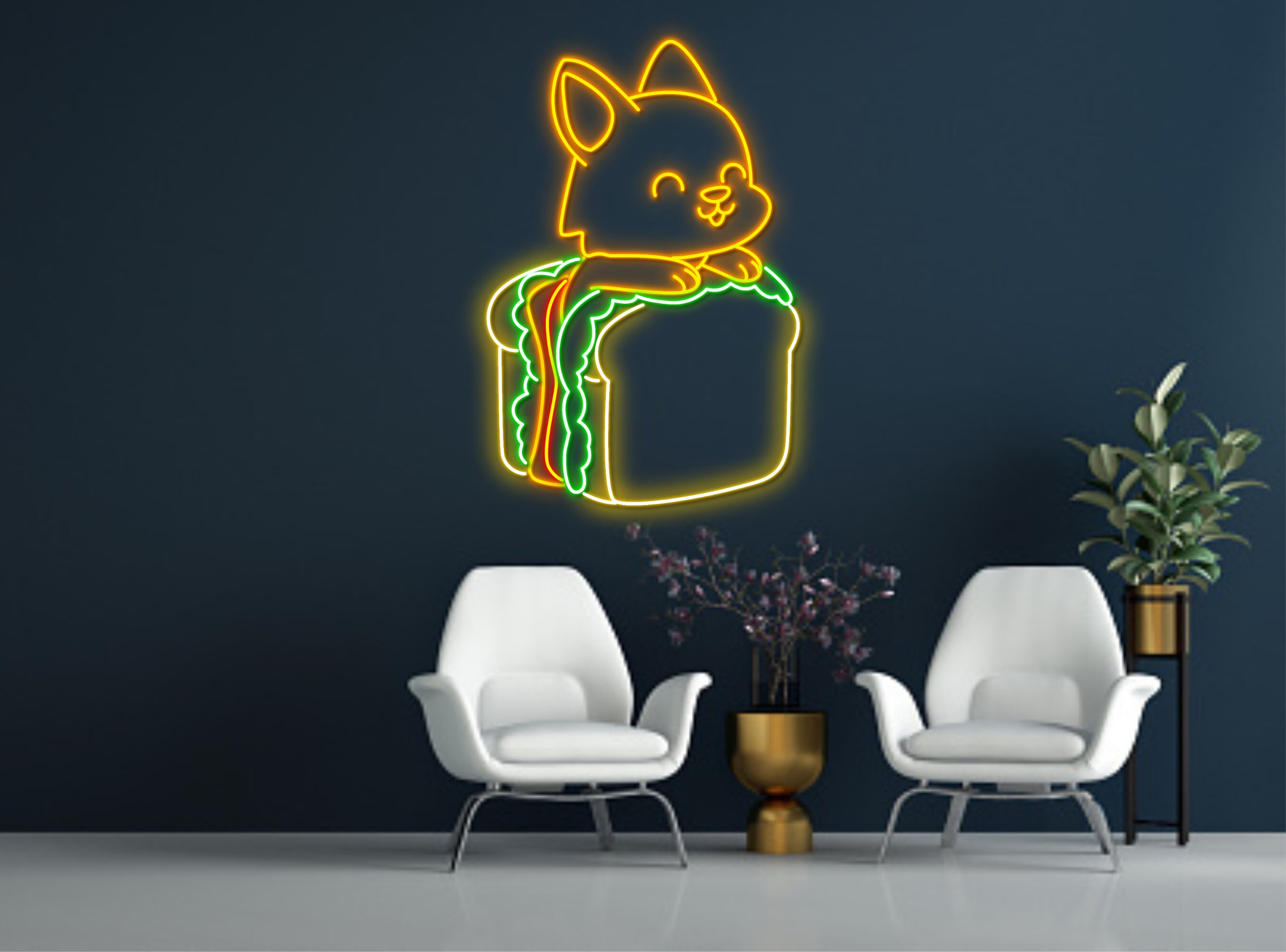 Chibi Dog In Sandwich Neon Sign