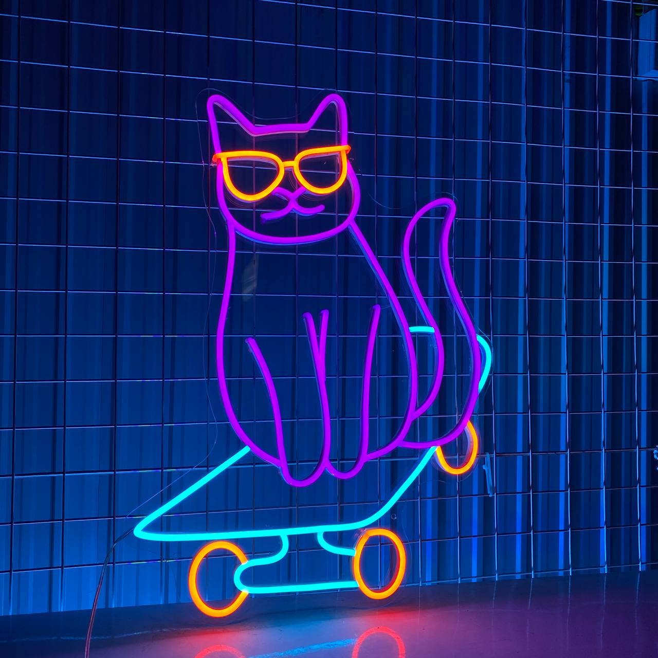 Cat Skateboarding Neon Sign Cat Skateboarder Led Decor