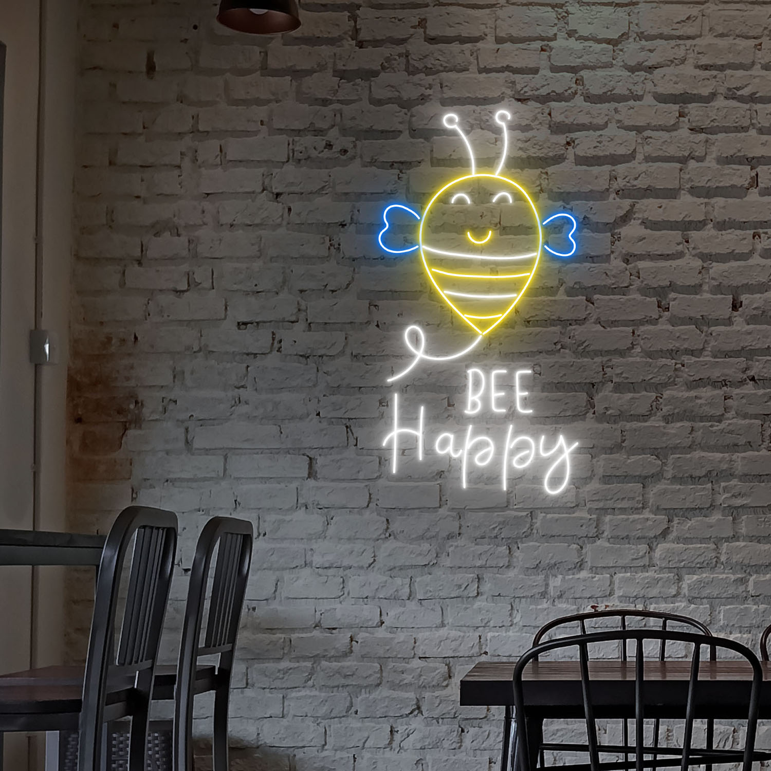Bee Happy Neon Sign Funny Quote Wall Art Decor