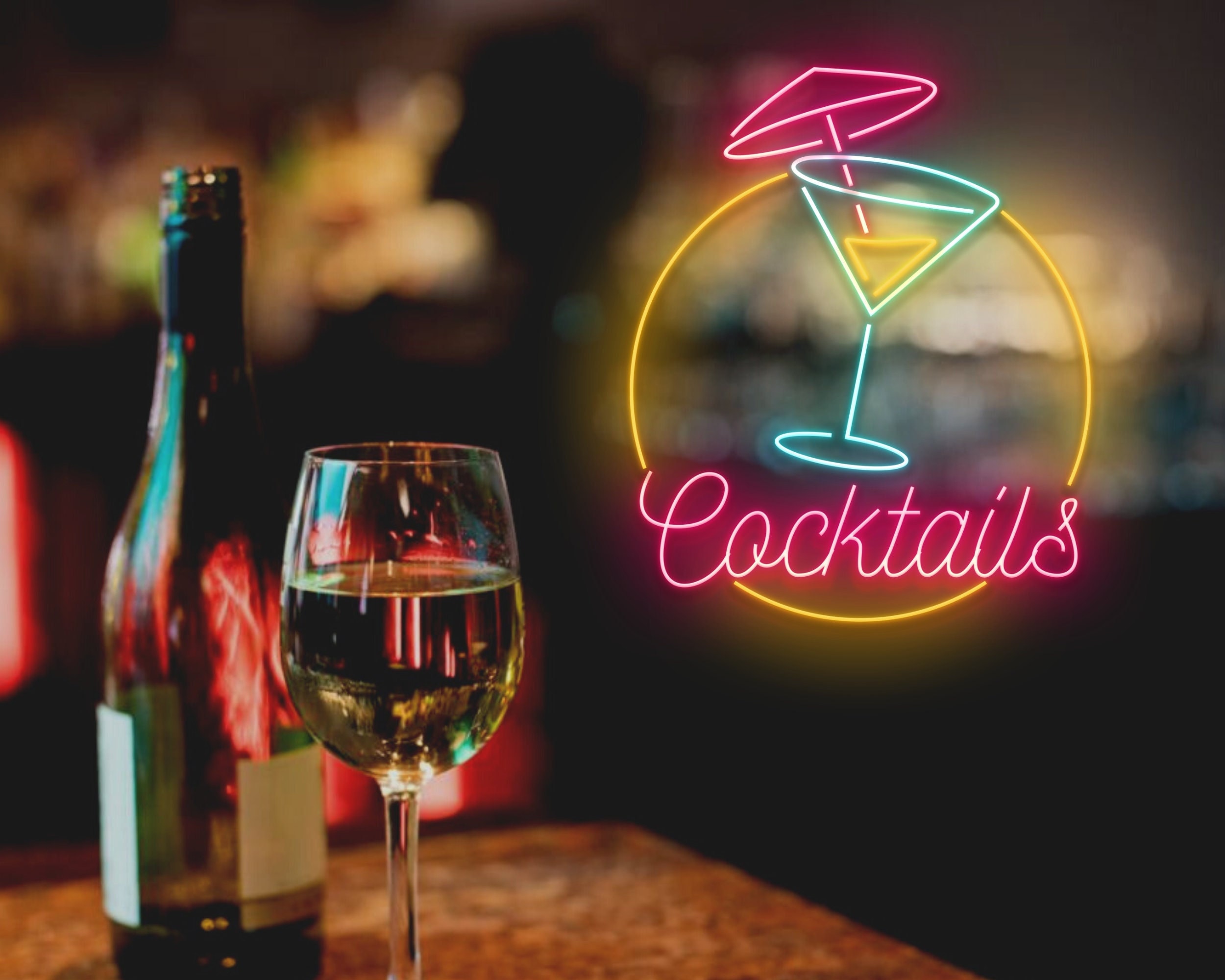 Cocktails Glasses Cup Bar Pub Neon Signs