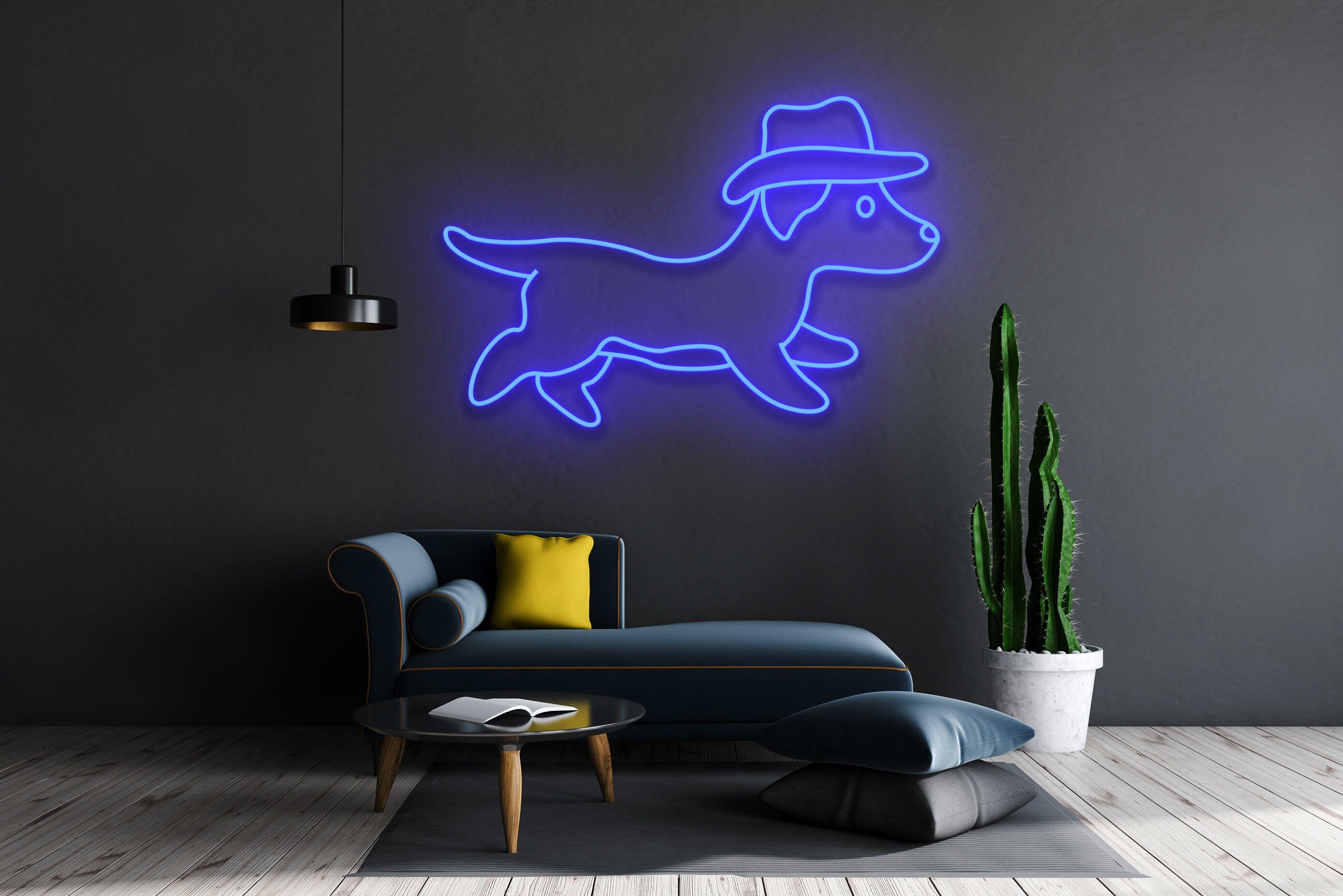 Cute Dog Running With Hat Neon Sign