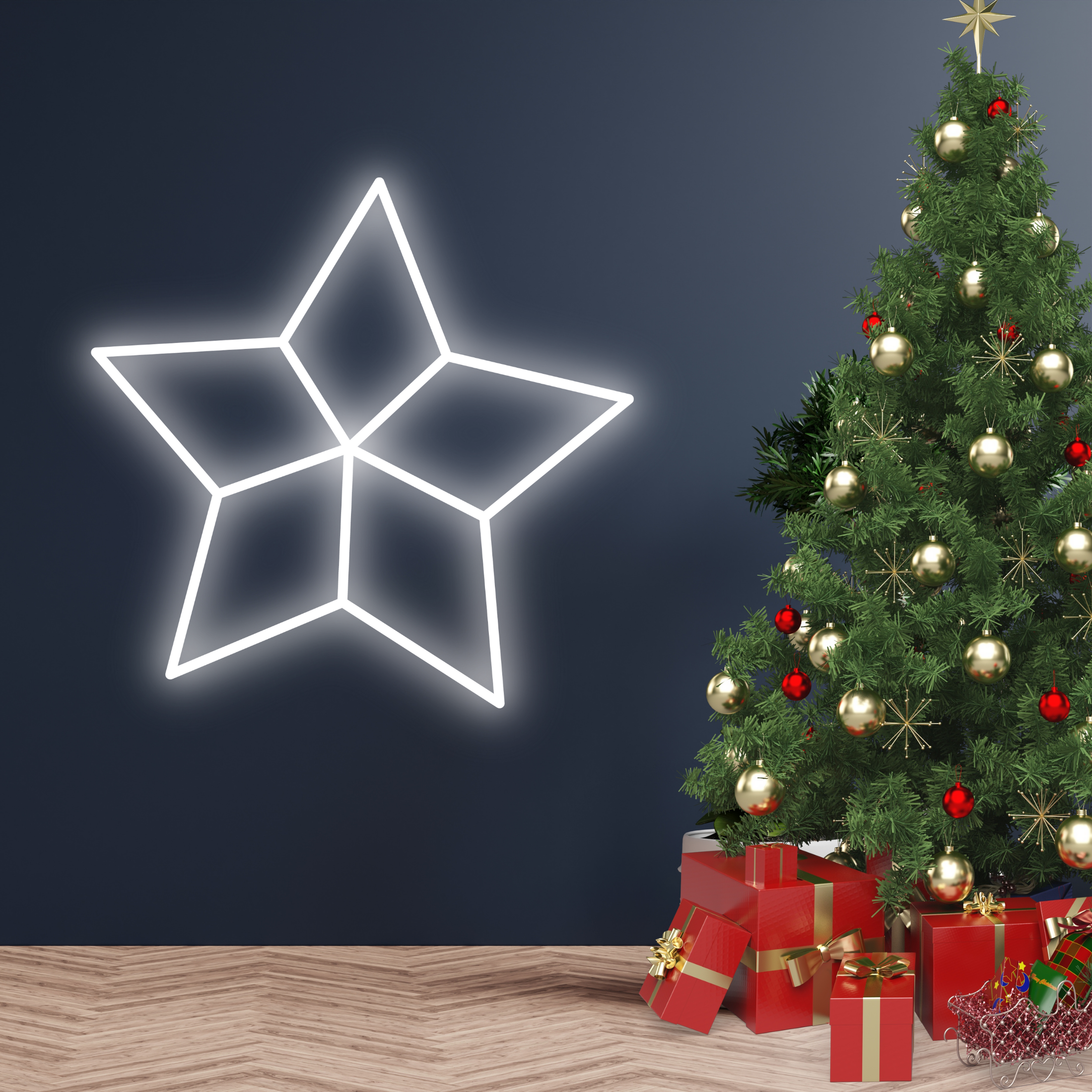 Christmas Star Neon Sign Christmas Set Decor Red White