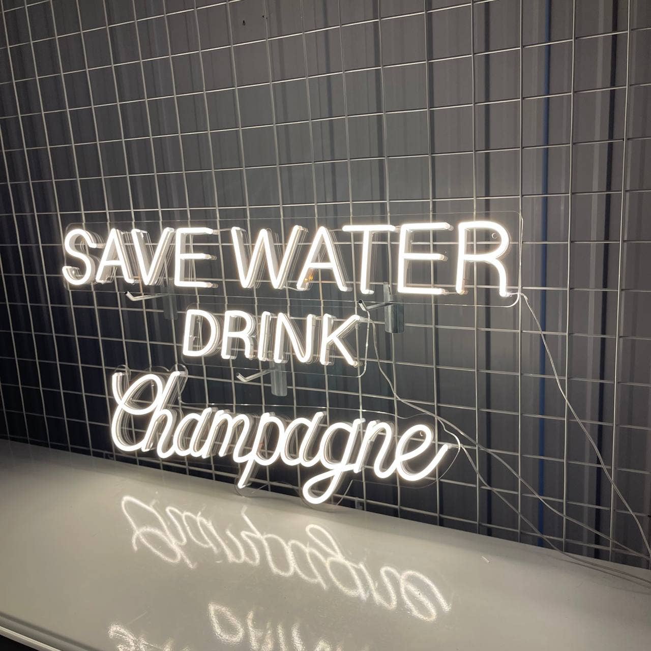 Save Water Drink Champagne Neon Sign Bar Bub Wall Decor