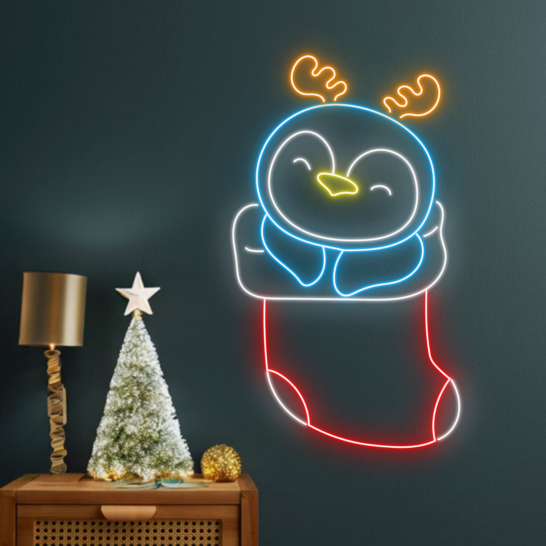 Penguin Sock Christmas Neon Sign Christmas Decoration