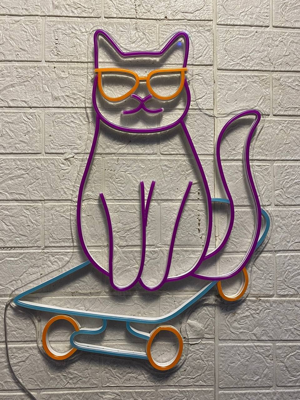 Cat Skateboarding Neon Sign Cat Skateboarder Led Decor