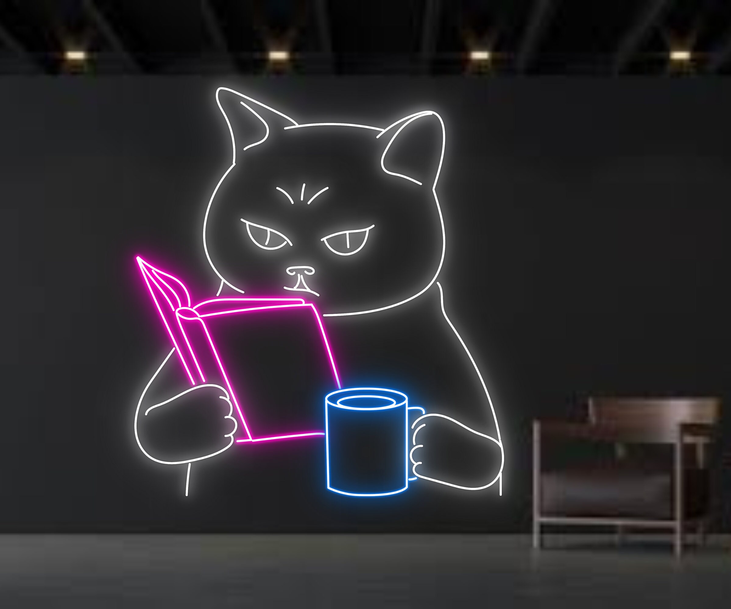 Cat Reading Book Neon Signs Decor Gift