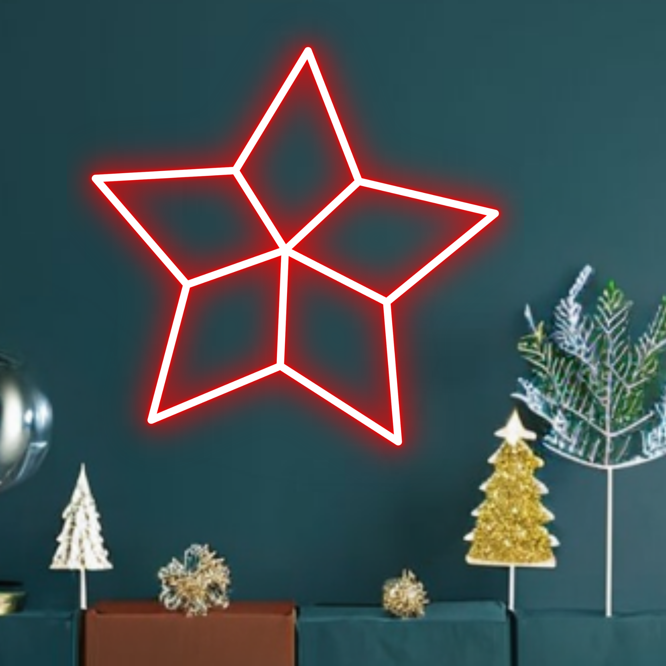 Christmas Star Neon Sign Christmas Set Decor Red Green
