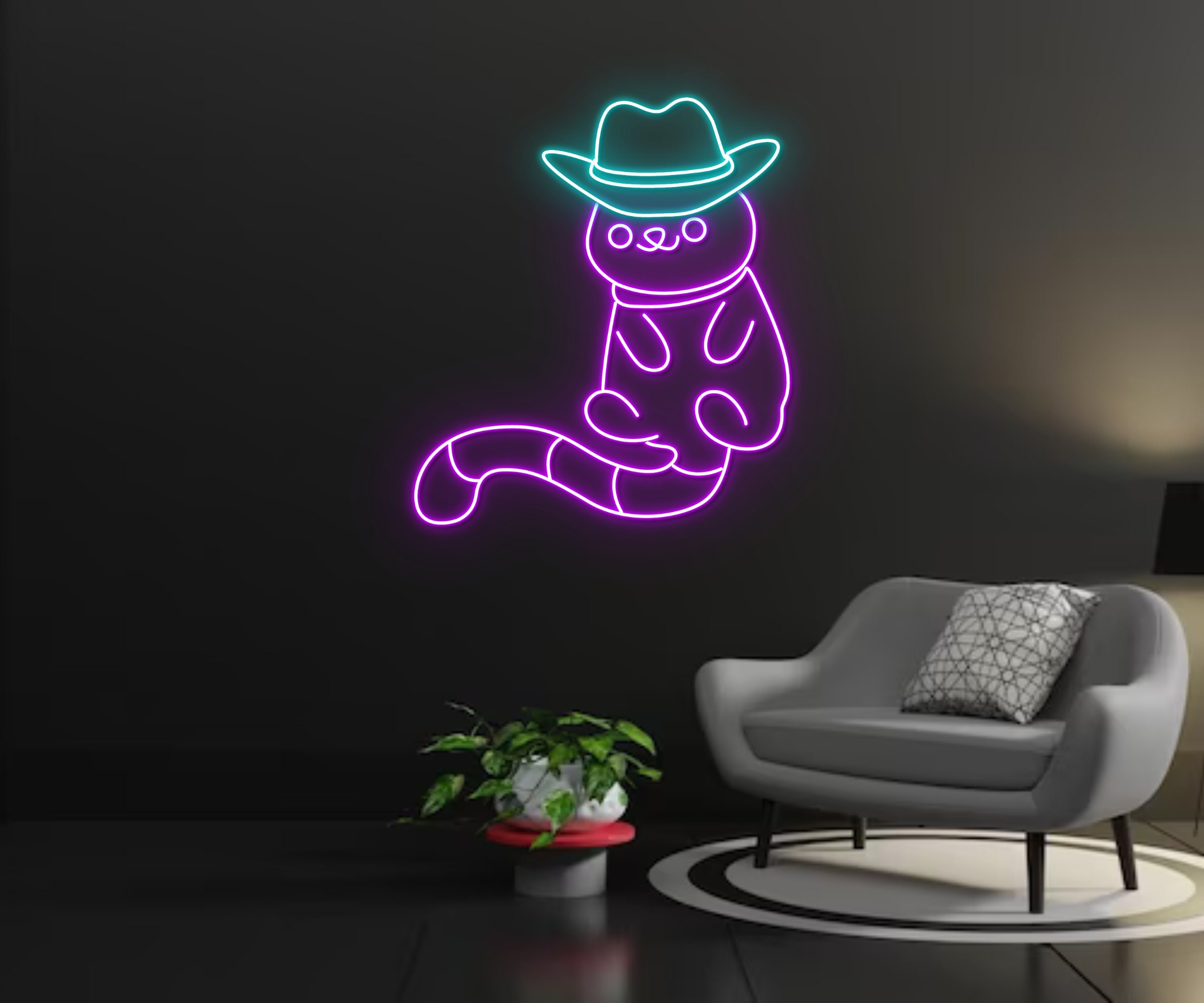 Cool Cat Cowboy Hat Neon Sign Wall Decoration Gift