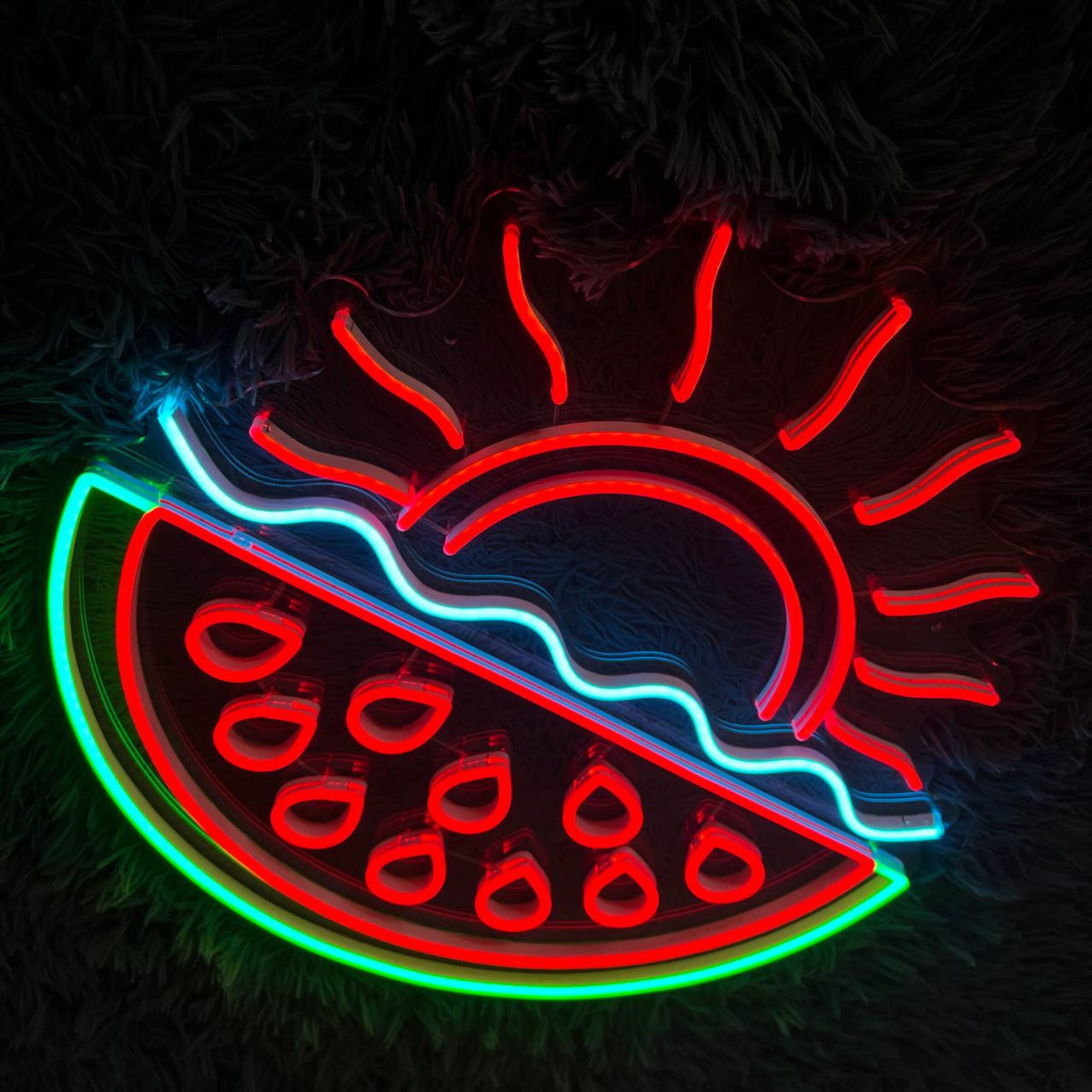 Watermelon Fruits And Sun Wave Neon Sign