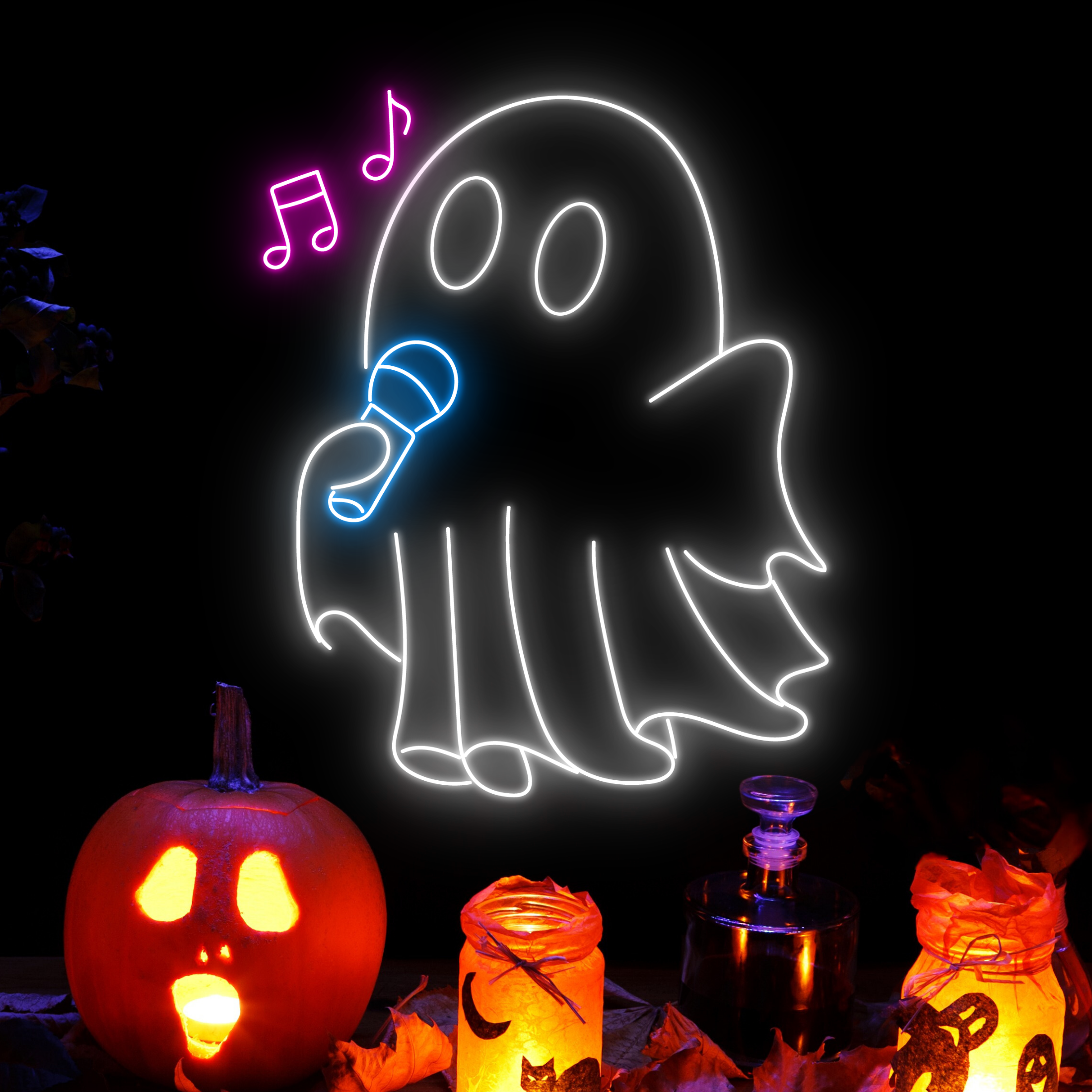 Ghost Sing A Song Neon Sign Club Studio Halloween Decor