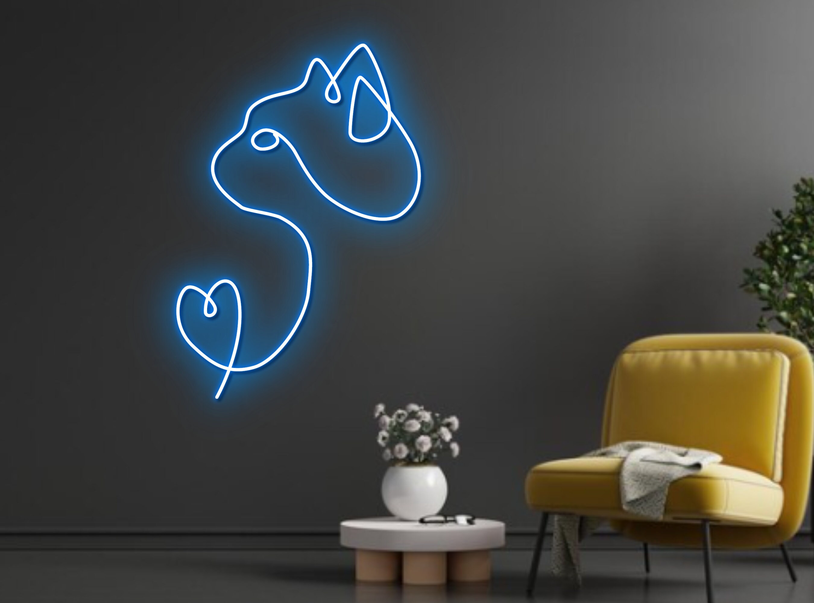 Cat With Heart Line Art Neon Sign Decor Gift