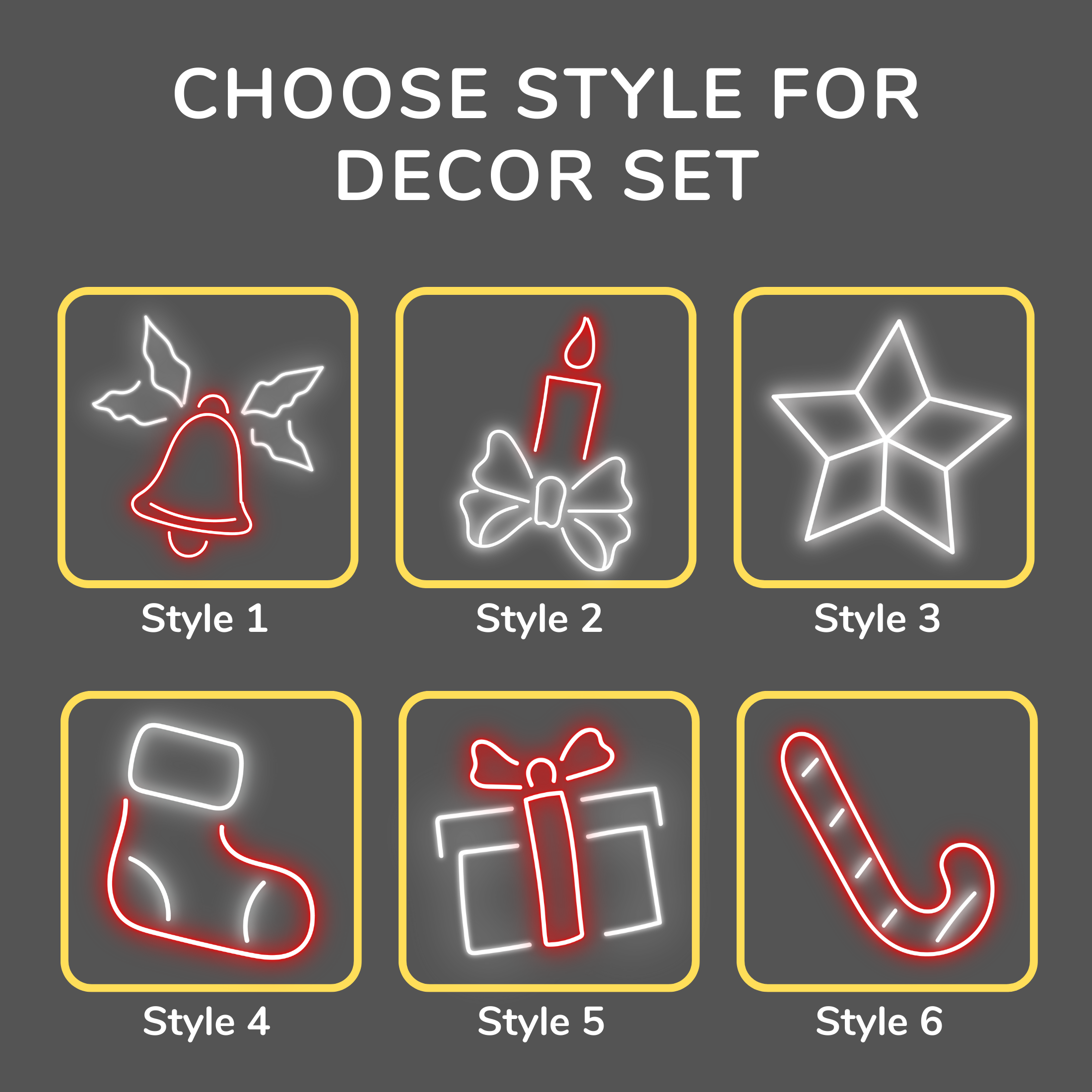 Christmas Candy Cane Neon Sign Noel Decor Set White Red