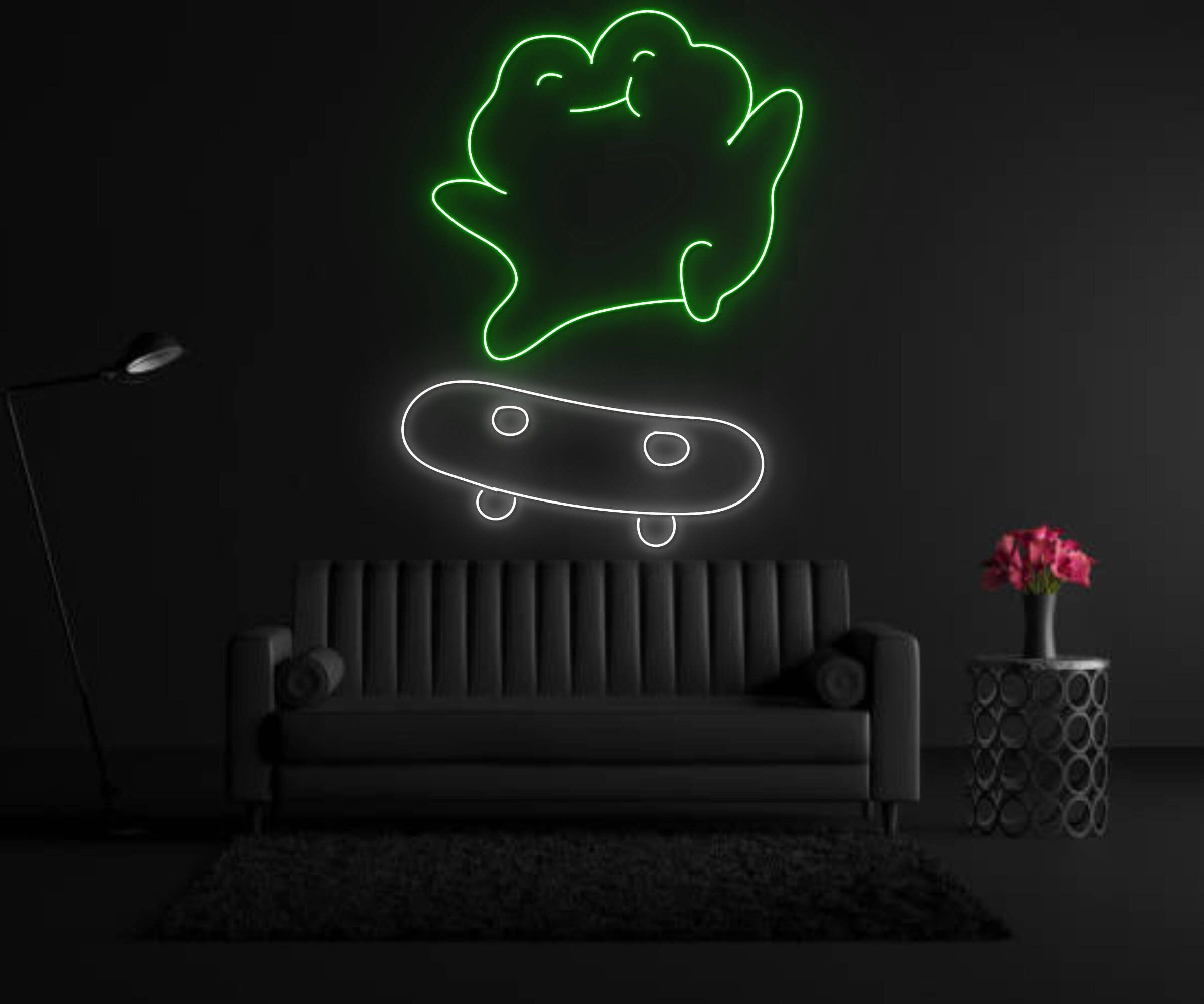 Frog Surfing Skateboard Neon Sign Animal Decor