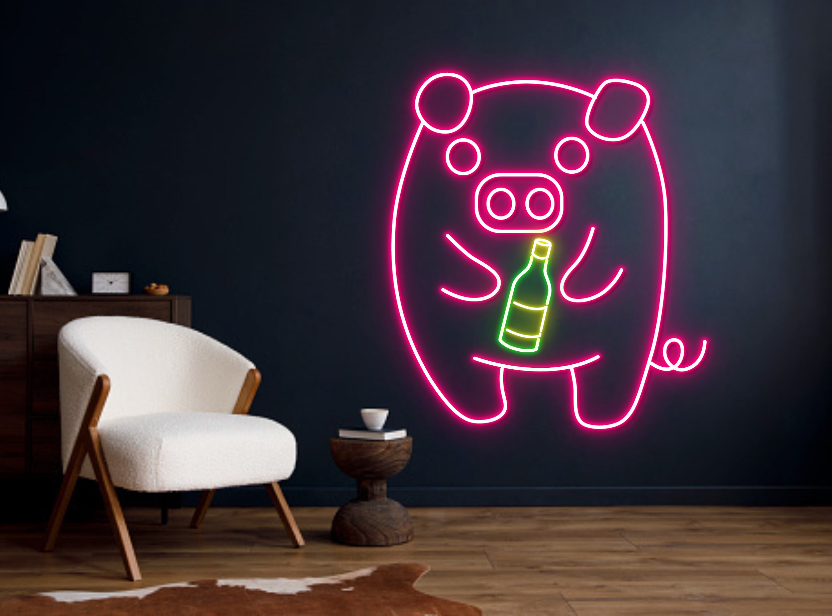 Pig Hold Beer Bottle Neon Sign