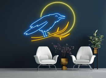 Crow Sitting On Branch Neon Sign
