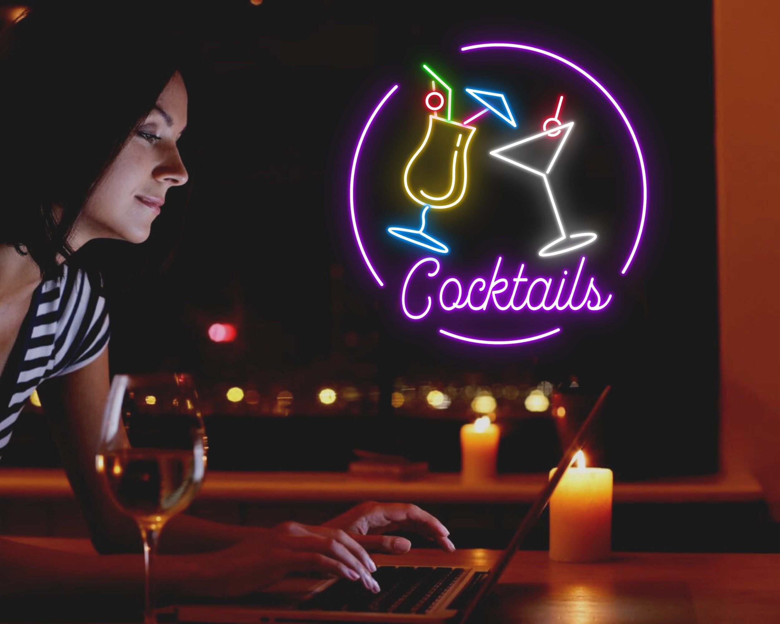 Cocktails Cup Bar Pub Neon Signs Decor sign