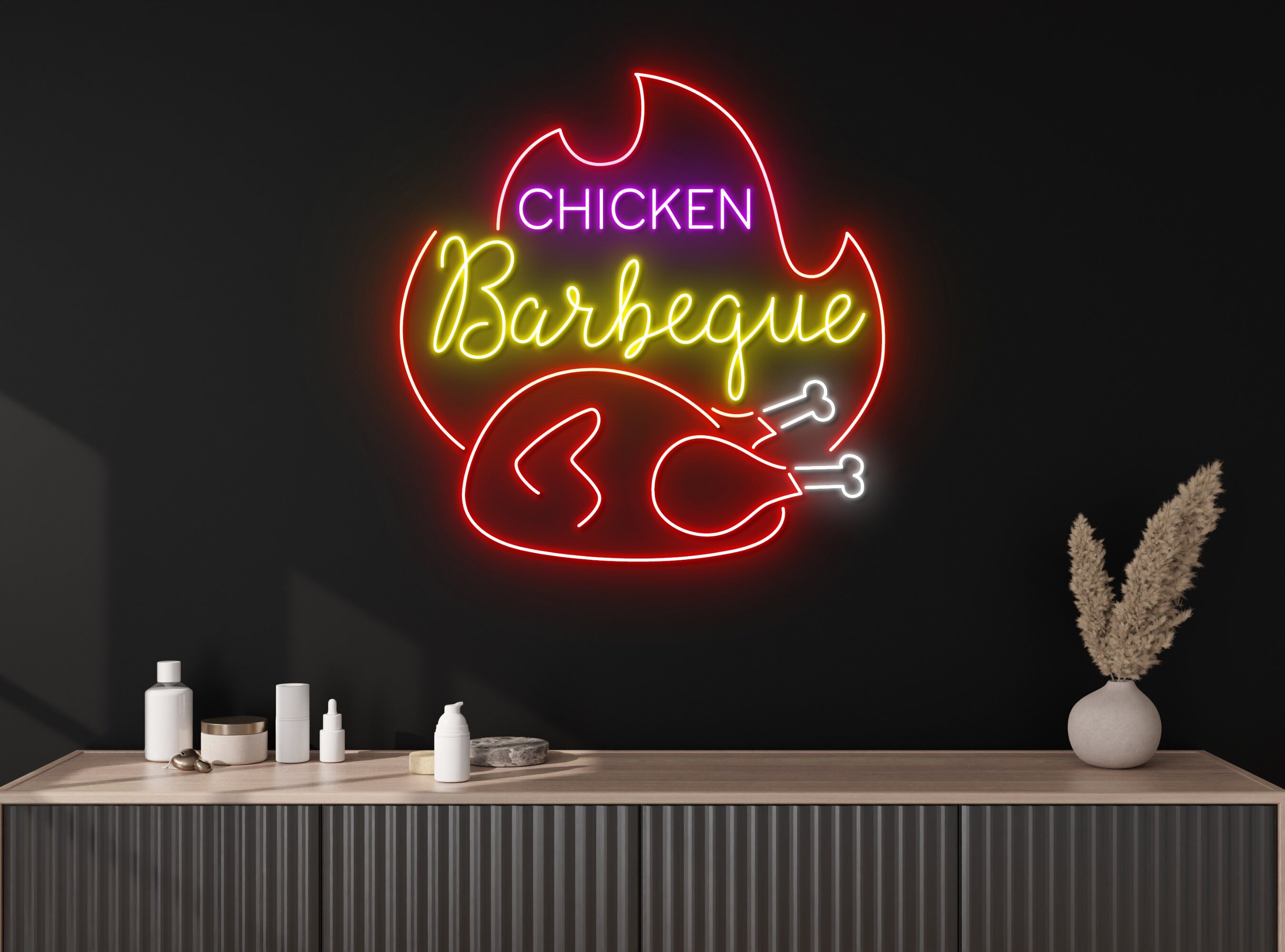 Chicken BBQ Restaurant Neon Sign