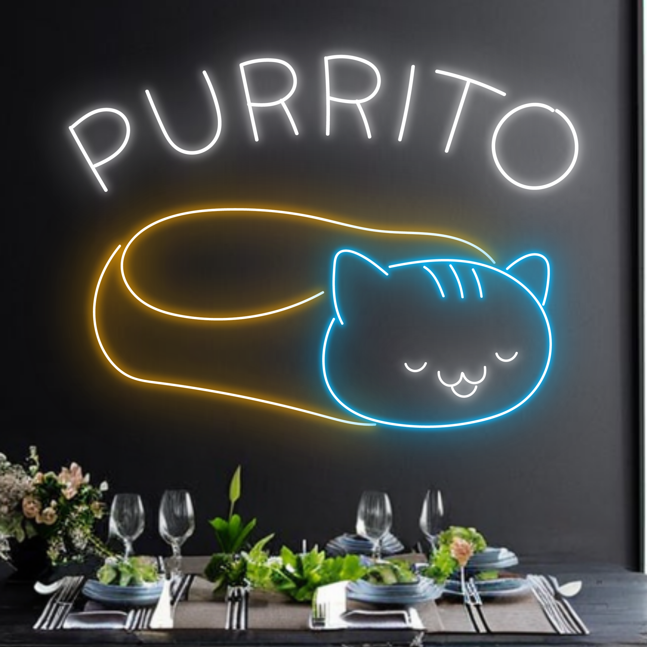 Purrito Cat Neon Signboard Restaurant And Fastfood Wall Dr