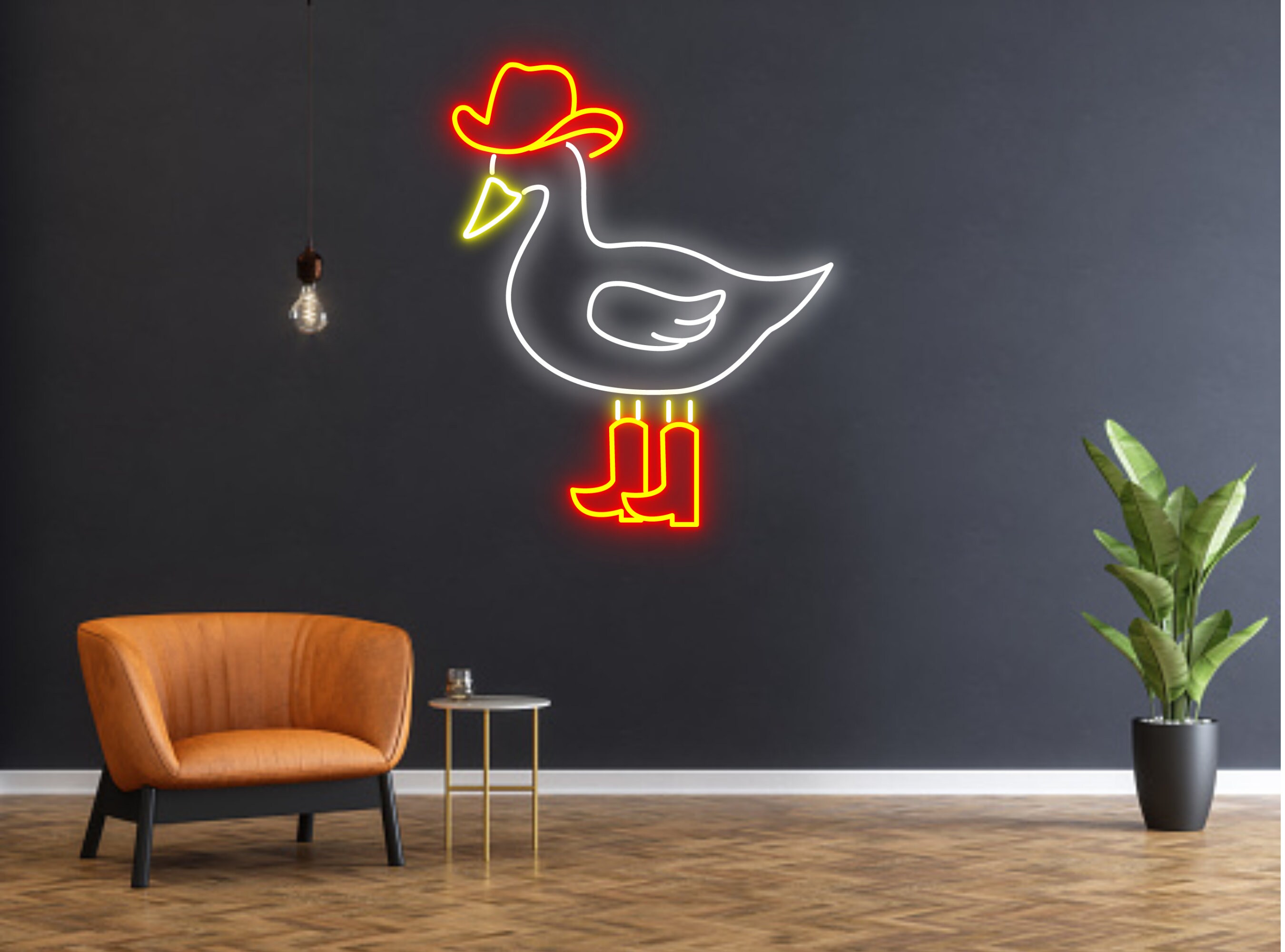 Chibi Duck With Cowboy Hat And Boot Neon Sign