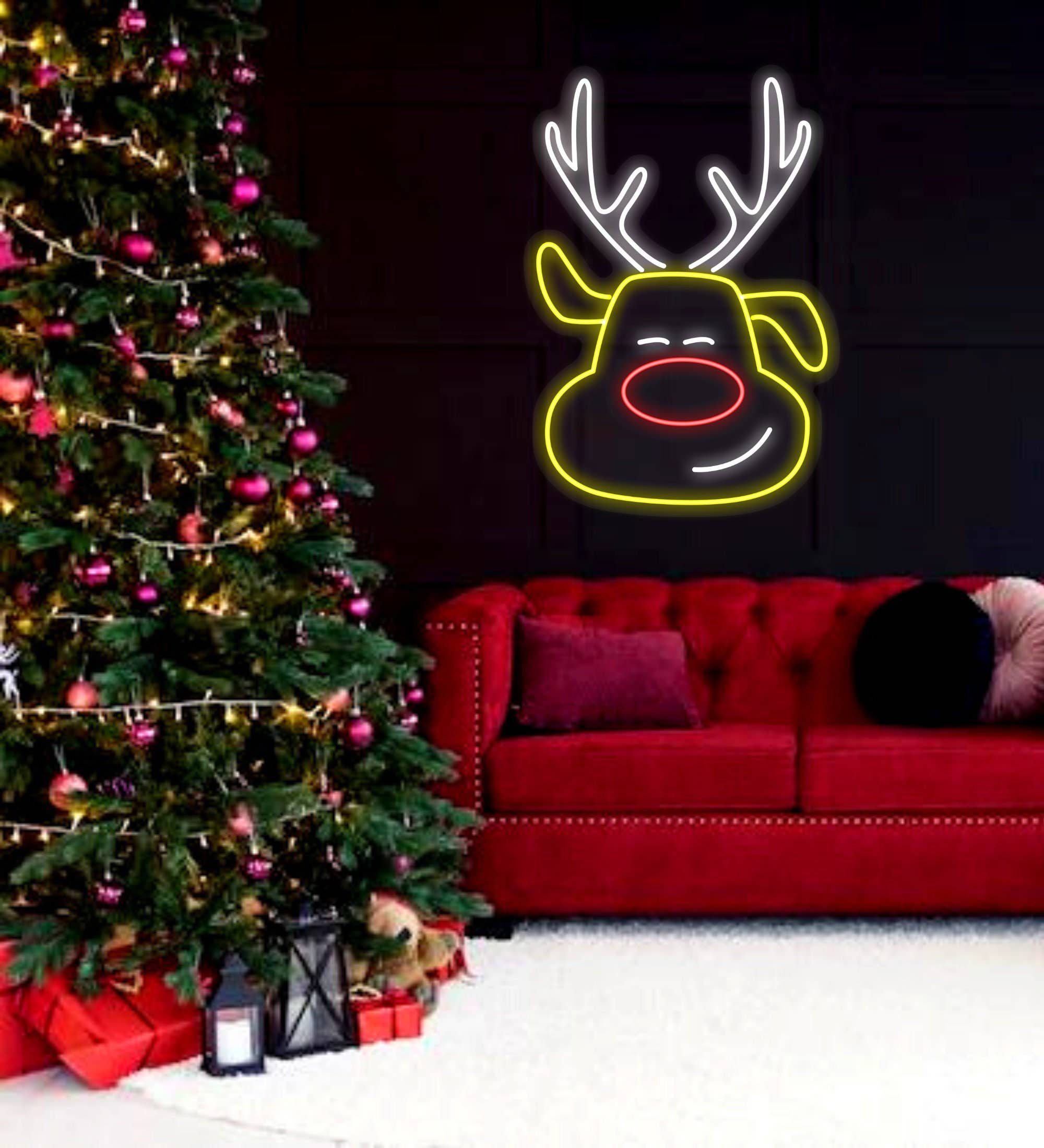 Cute Reindeer Neon Sign for Christmas Decor