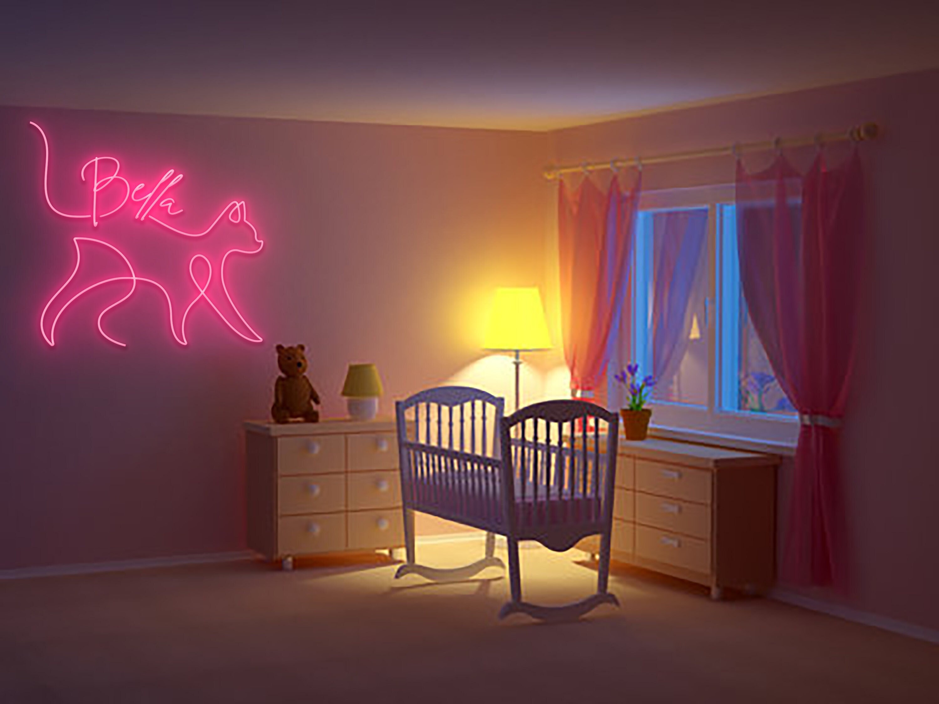 Custom Name Cat Line Art Neon Sign
