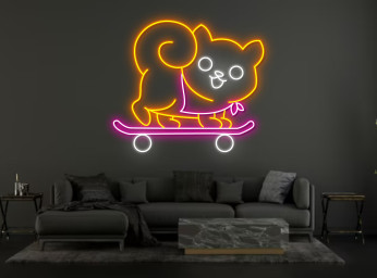 Shiba Inu Dog Skateboard Neon Sign