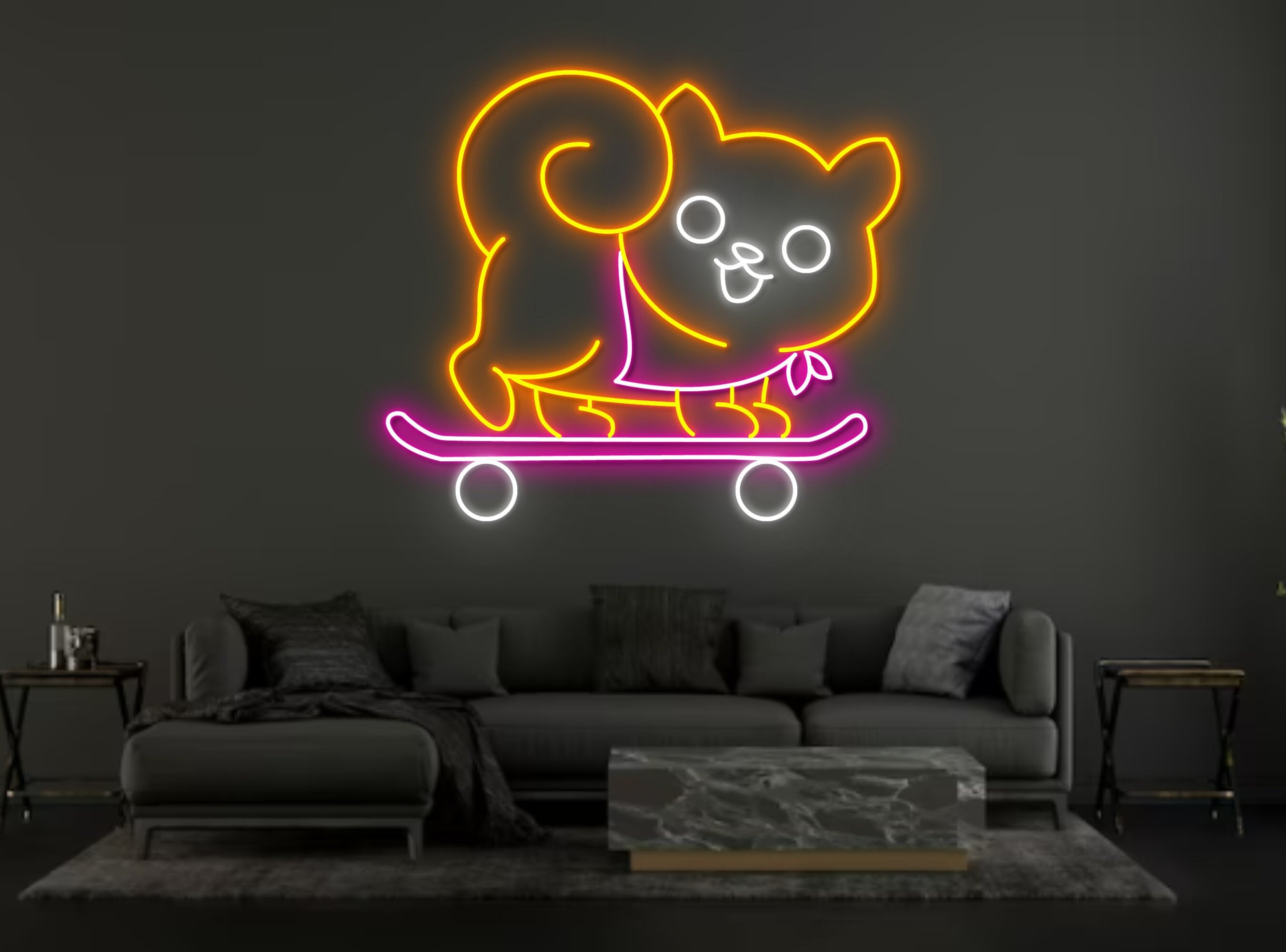 Shiba Inu Dog Skateboard Neon Sign