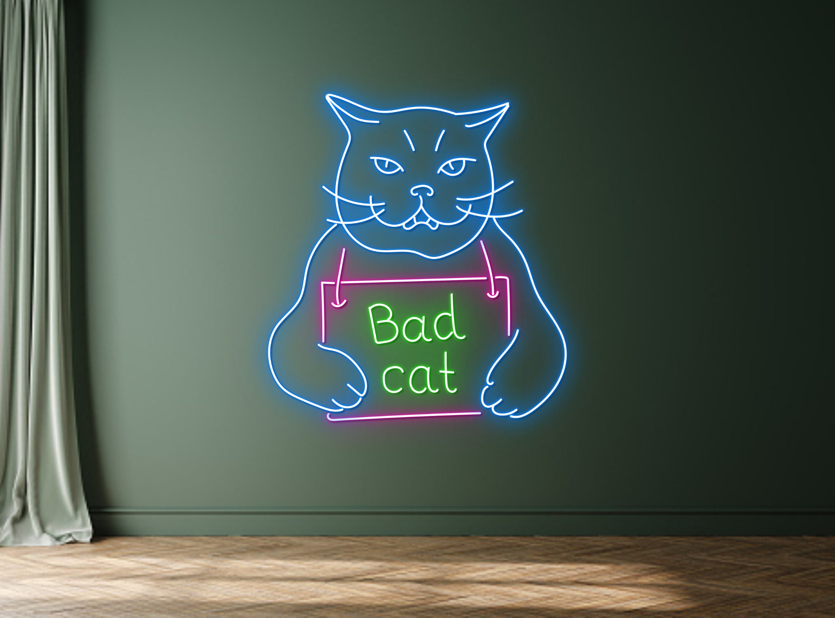 Prison Cat Portrait Jailed Cat Neon Sign