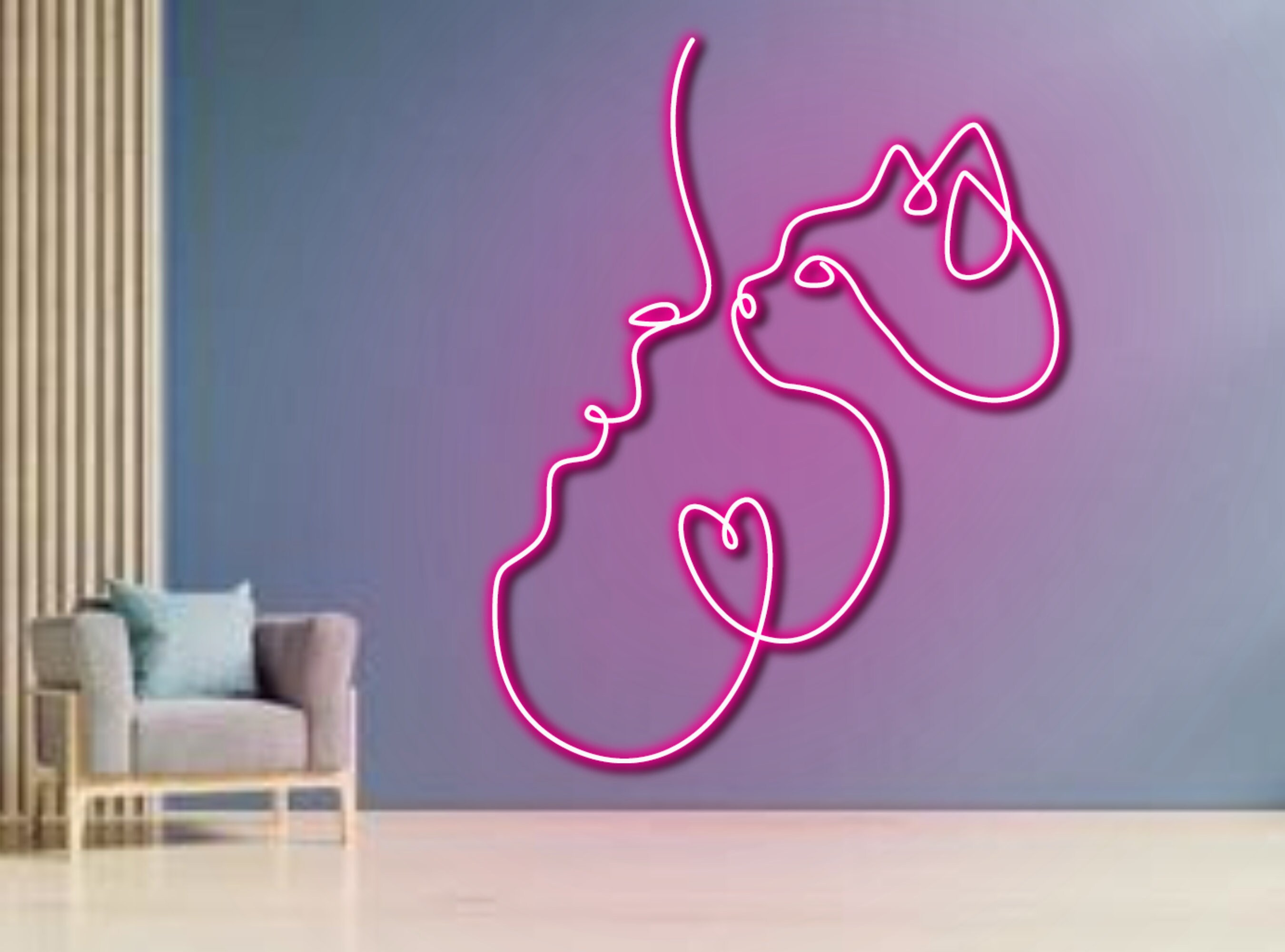 Woman and Cat Line Art Neon Sign