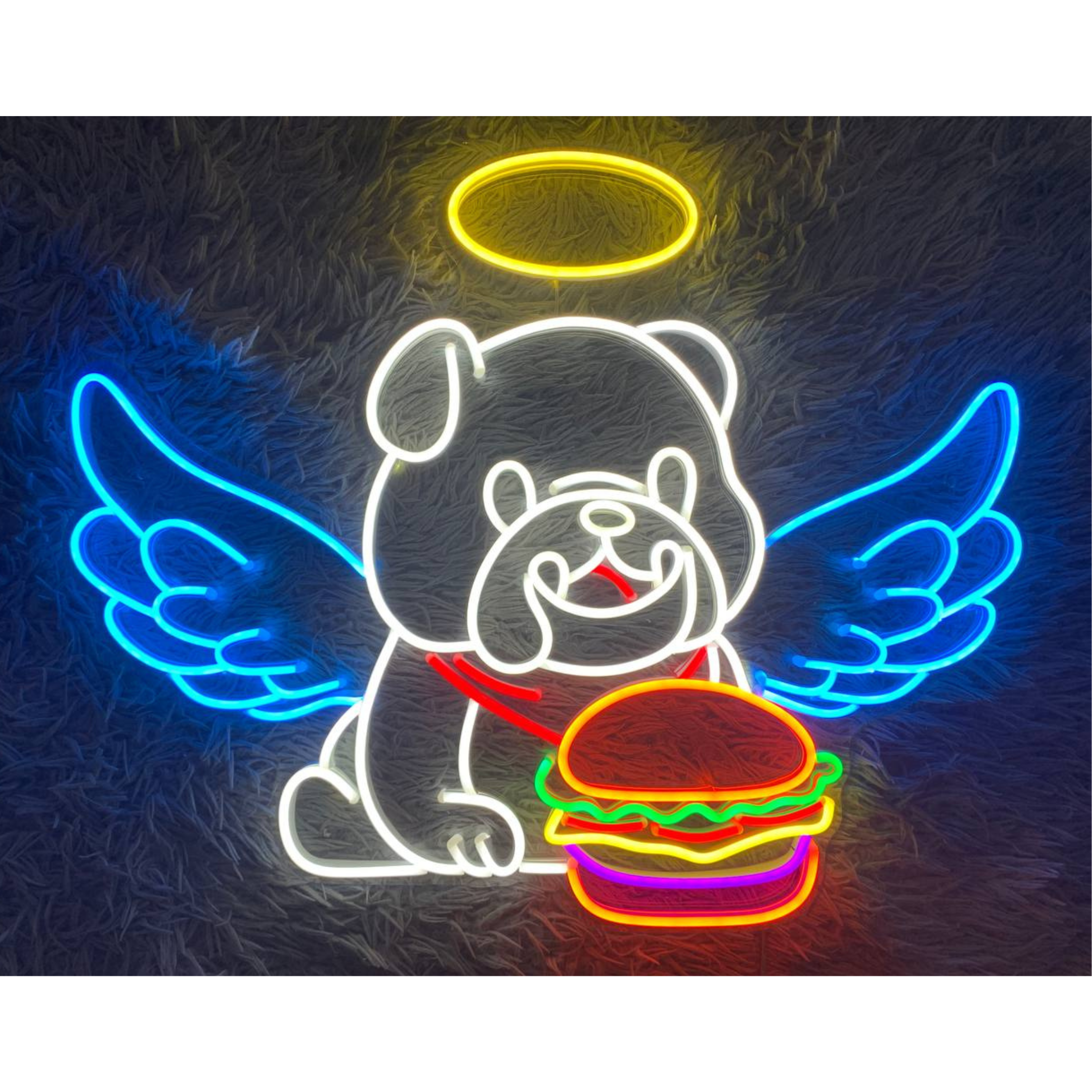 Bulldog Eat Hamburger Neon Signs Restaurant Wall Decor