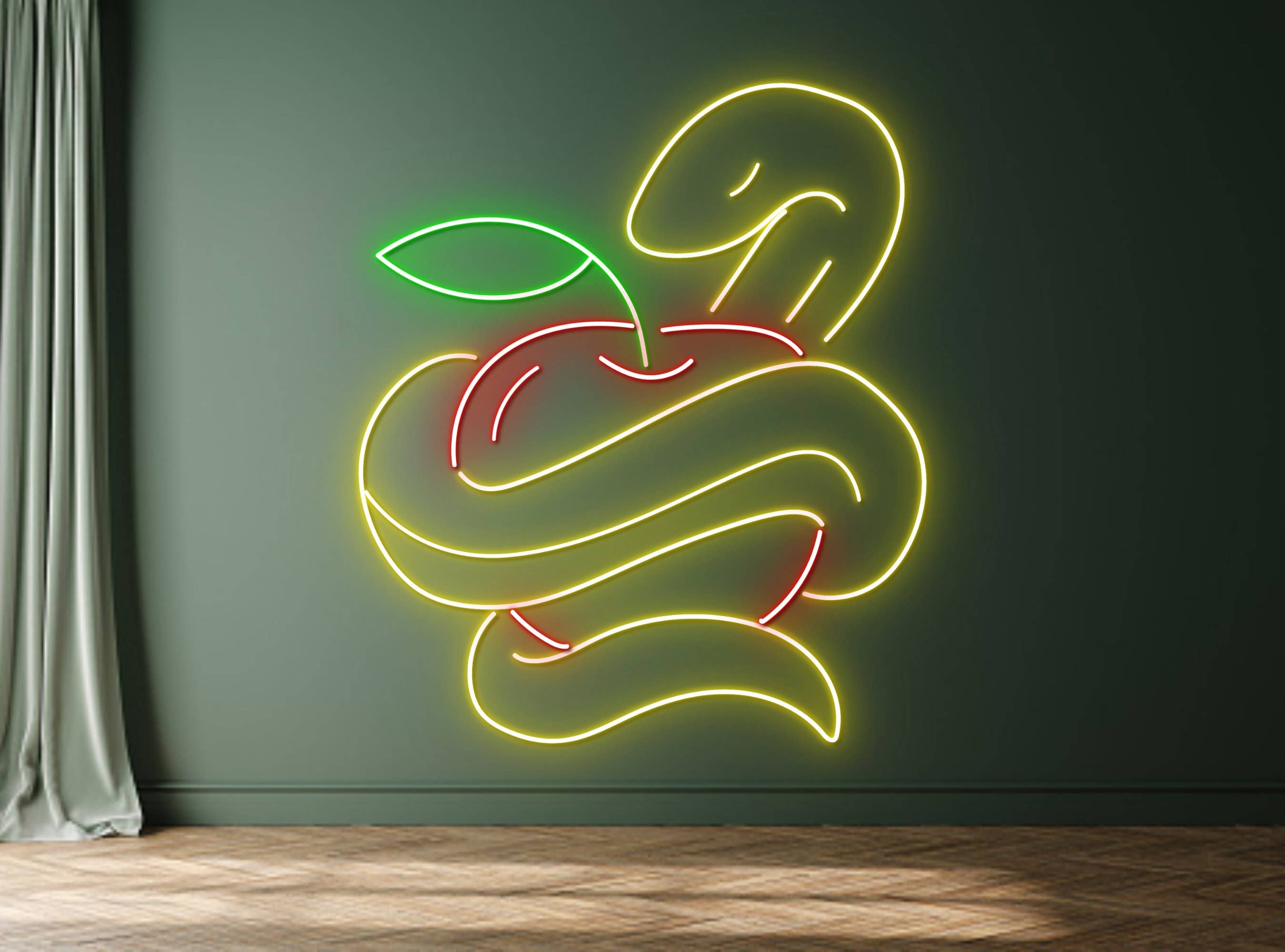 Snake And Apple Neon Sign Animal Snake Wall Art