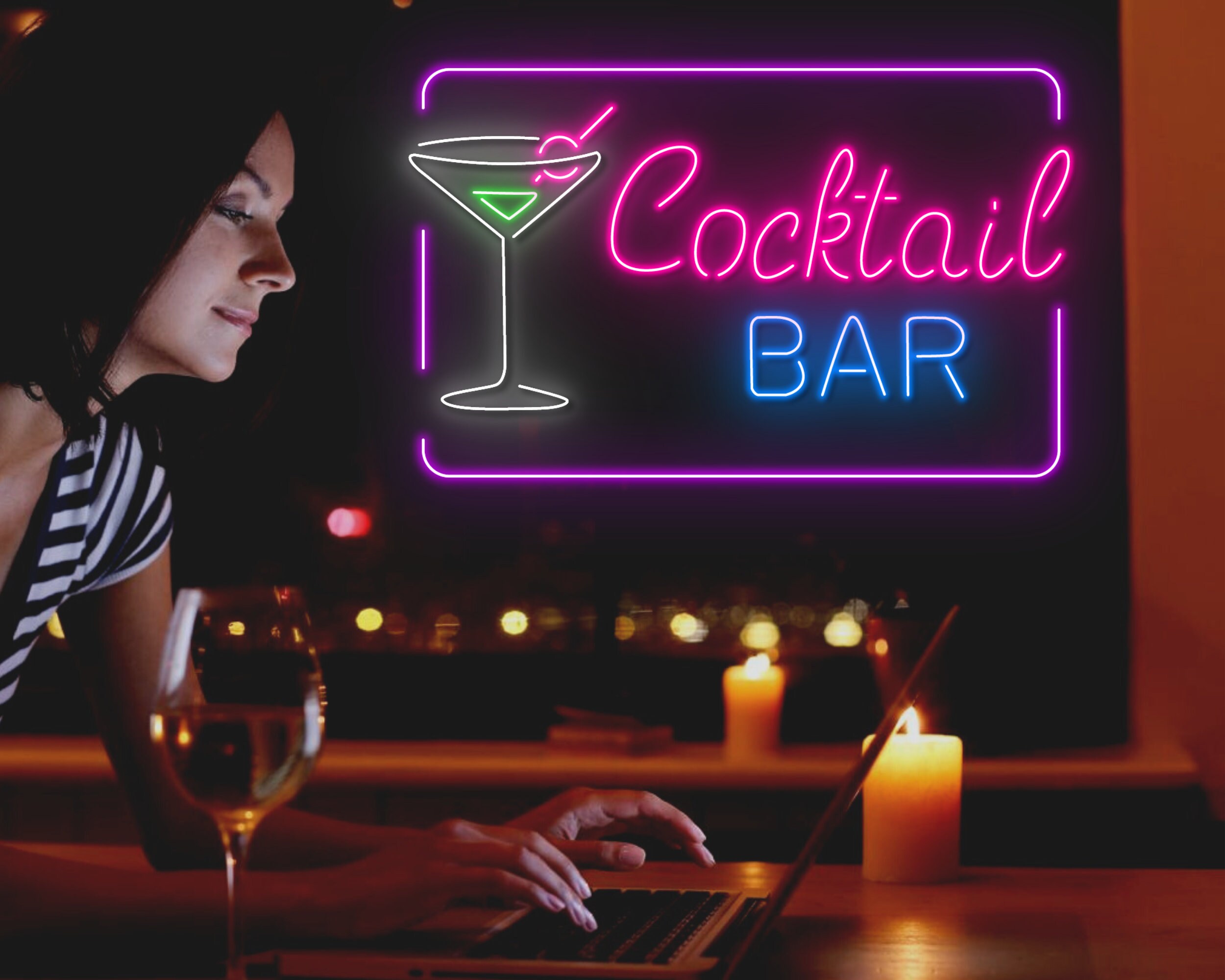 Cocktails Cup Bar Pub Neon Signs