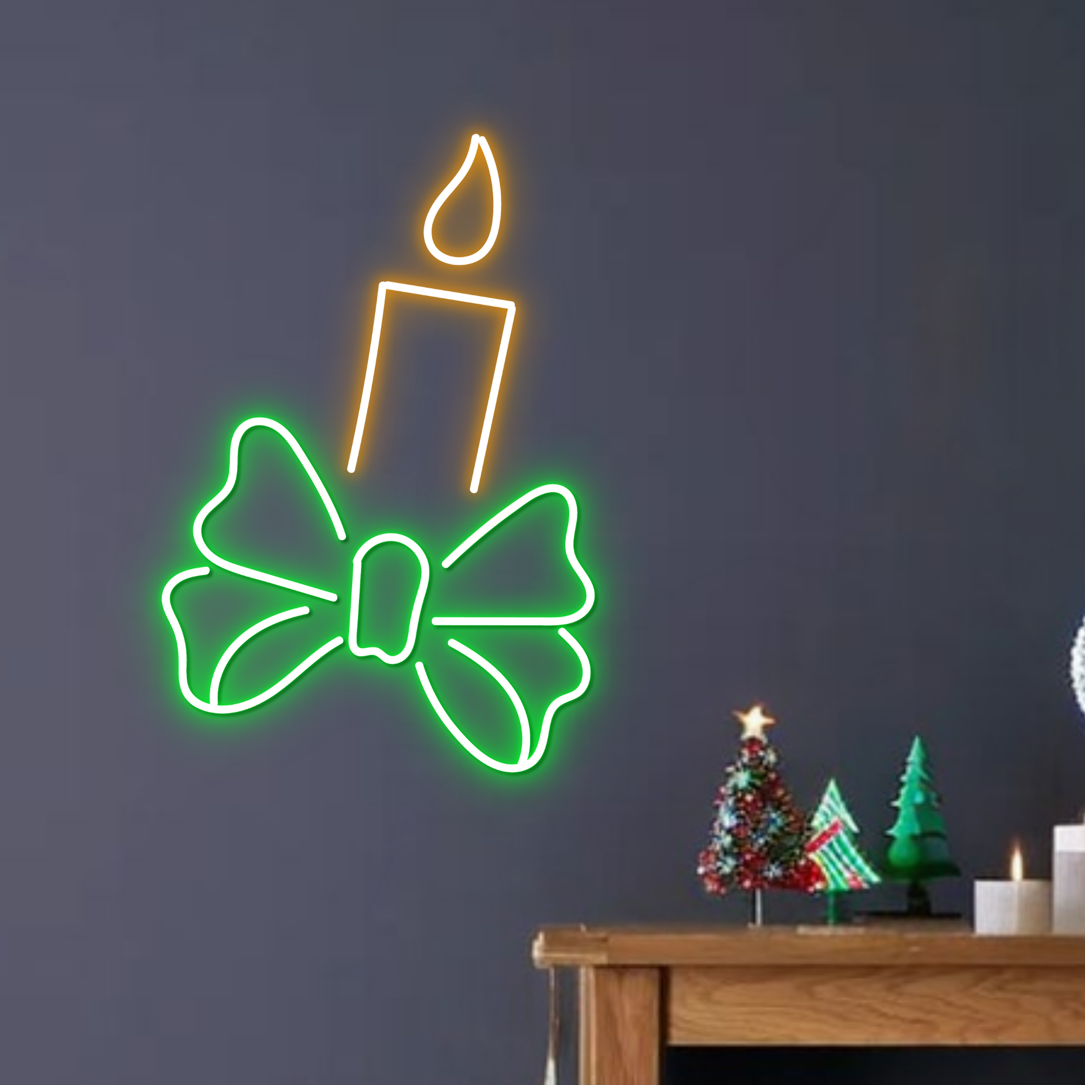 Christmas Candle Neon Sign Christmas Long-lasting Decor Set