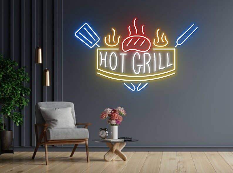 Hot Grill BBQ Restaurant Neon Sign