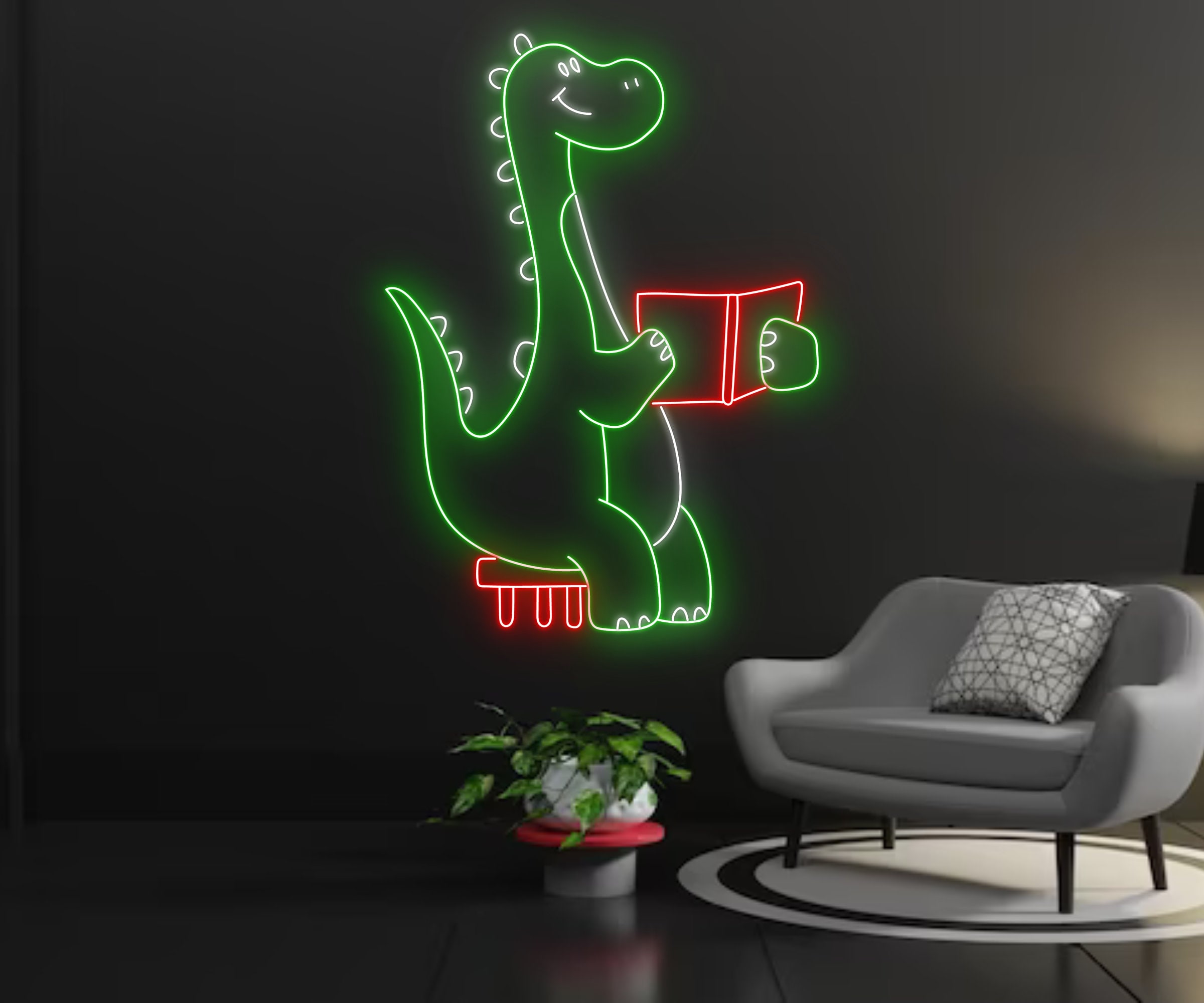 Dinosaur Reading Book Neon Sign Birthday Gifts