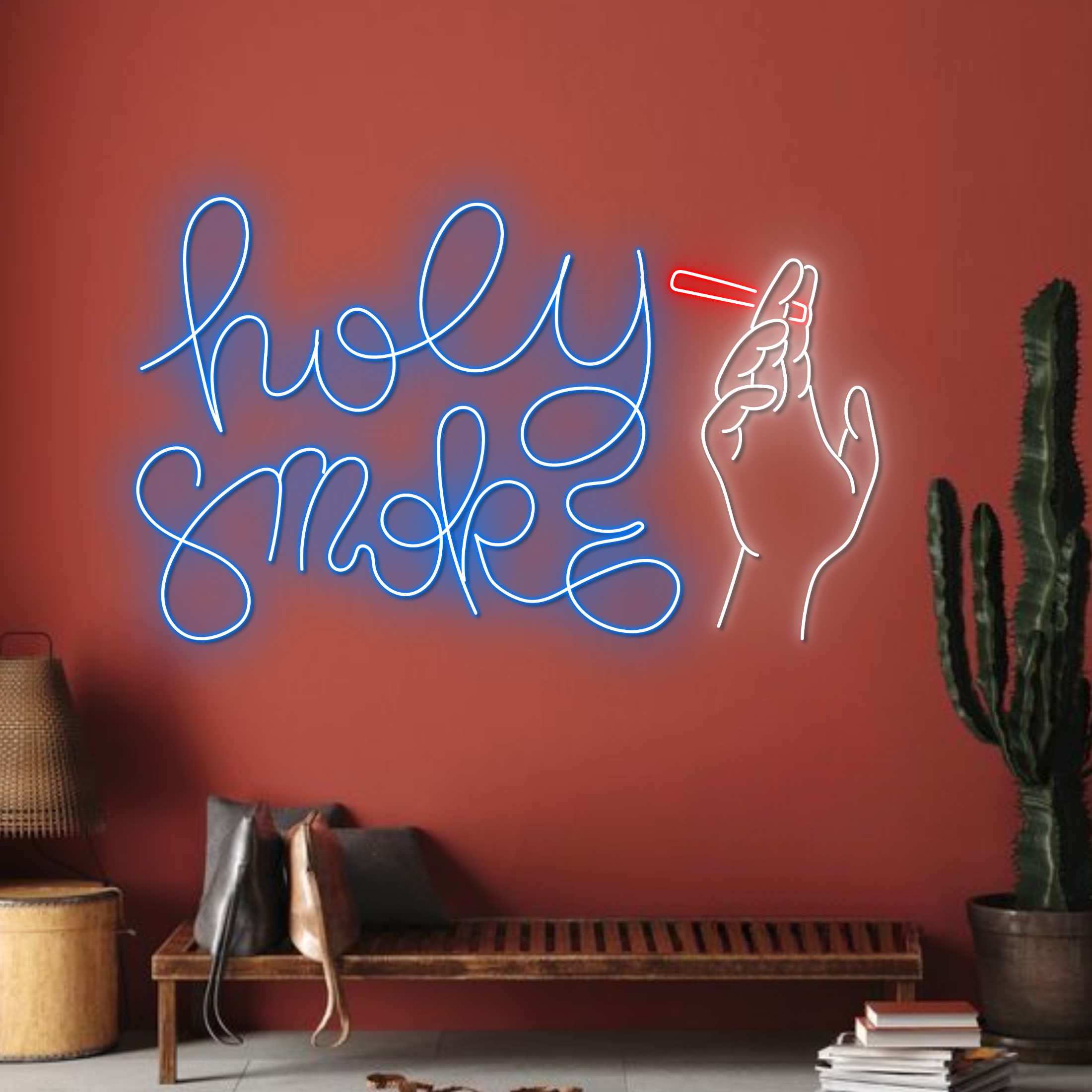 Holy Smoke Neon Sign Cigar Shop Store Signboard Decor