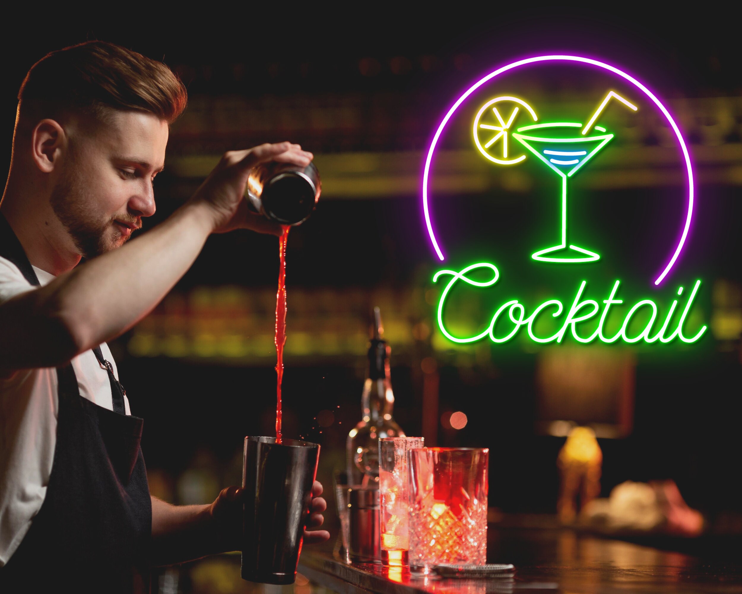 Cocktails Cup Bar Pub Neon Signs Decor Gift