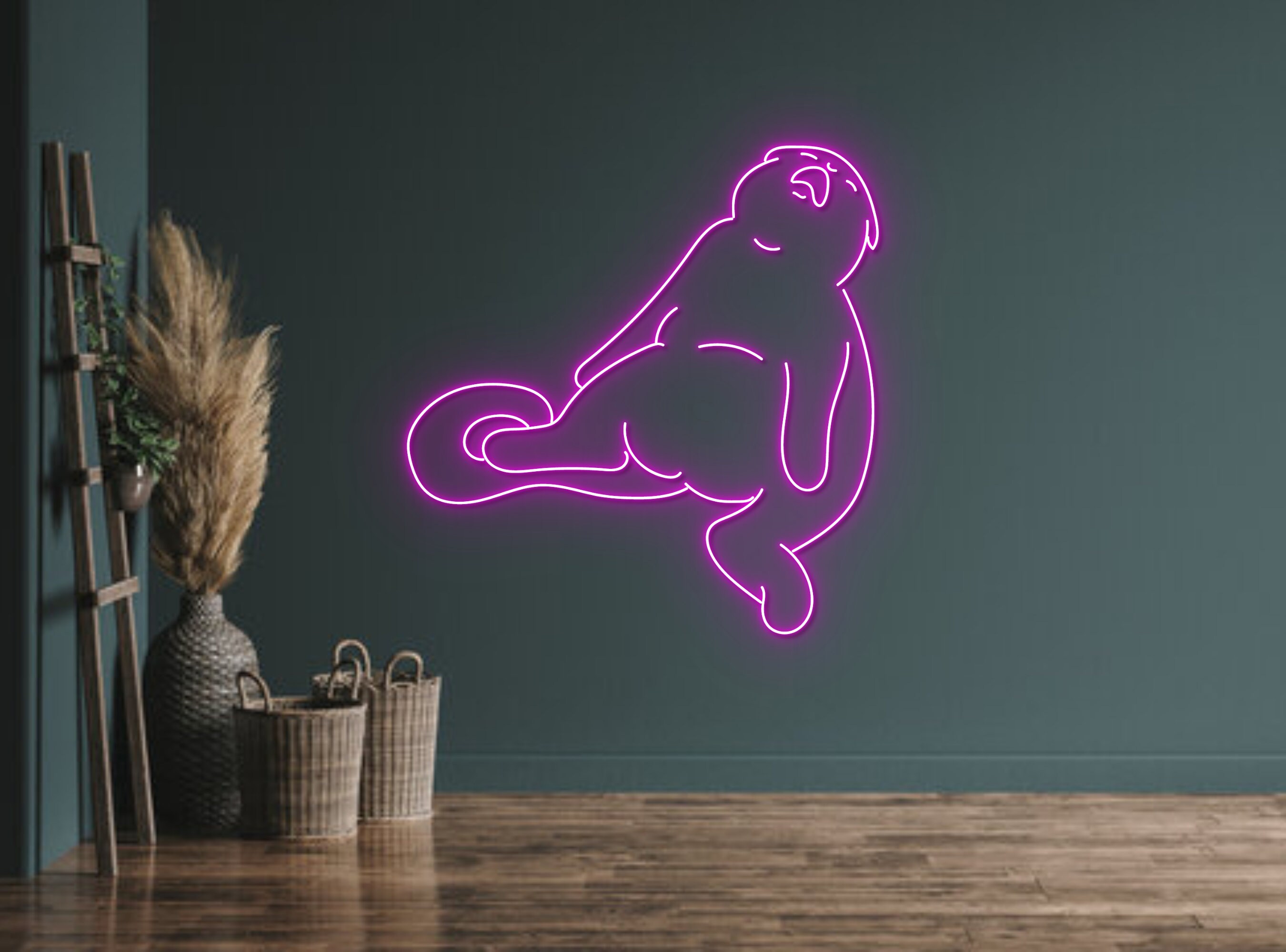 Lazy Cat Crying Line Art Neon Sign