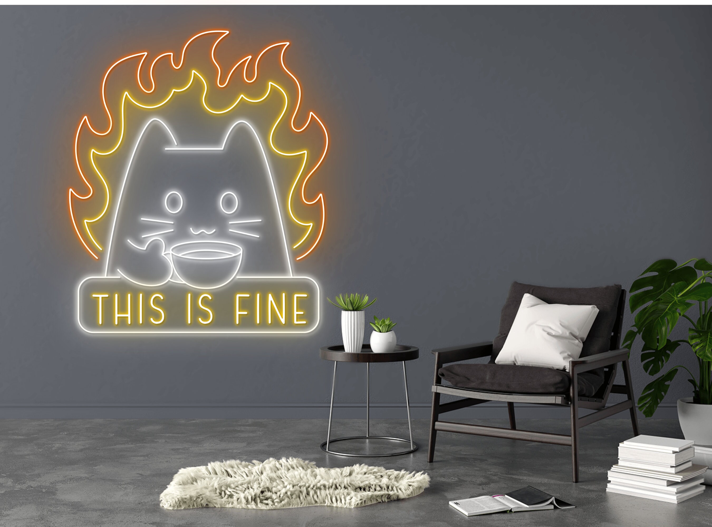 Chibi Cat Eat Soup Neon Sign