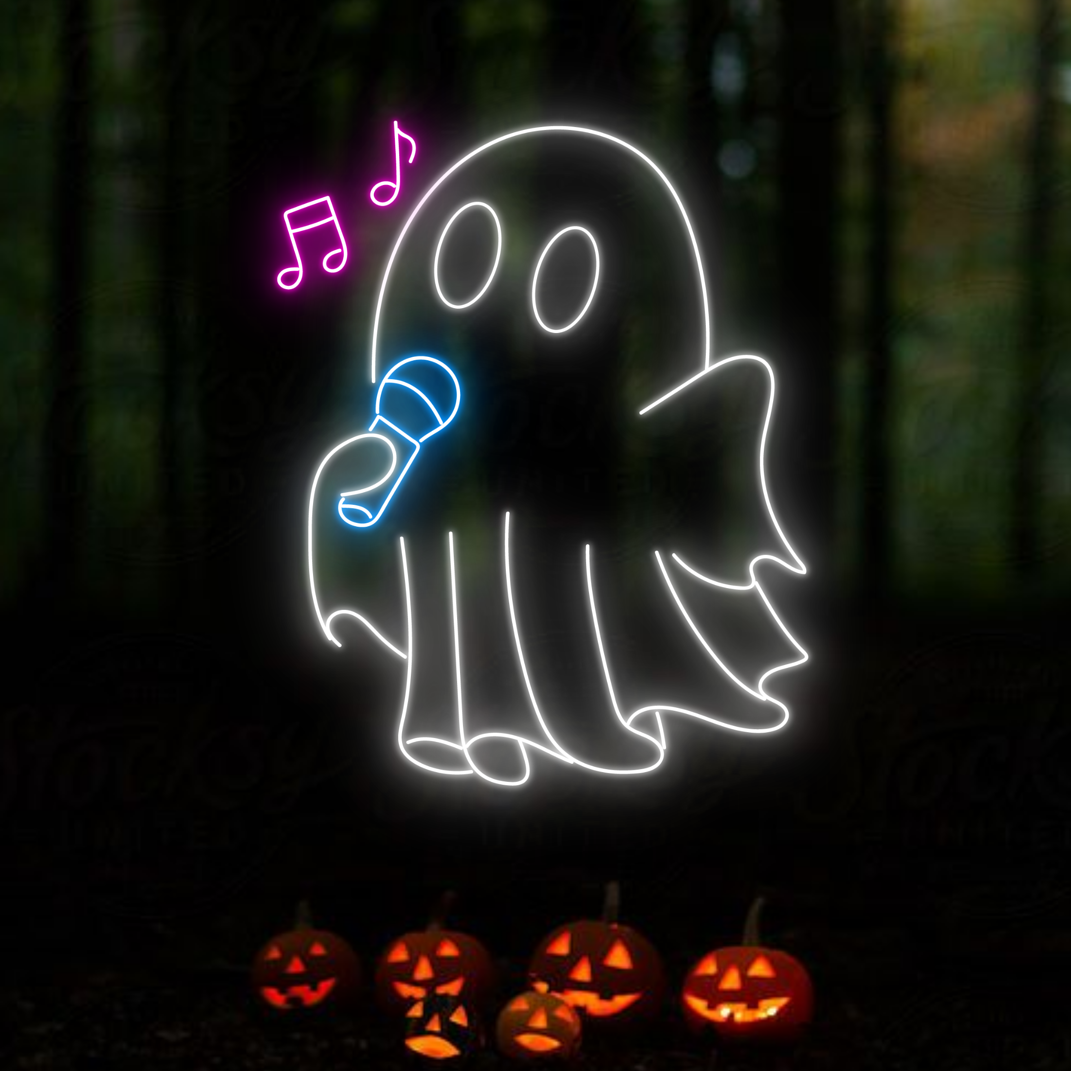 Ghost Sing A Song Neon Sign Club Studio Halloween Decor