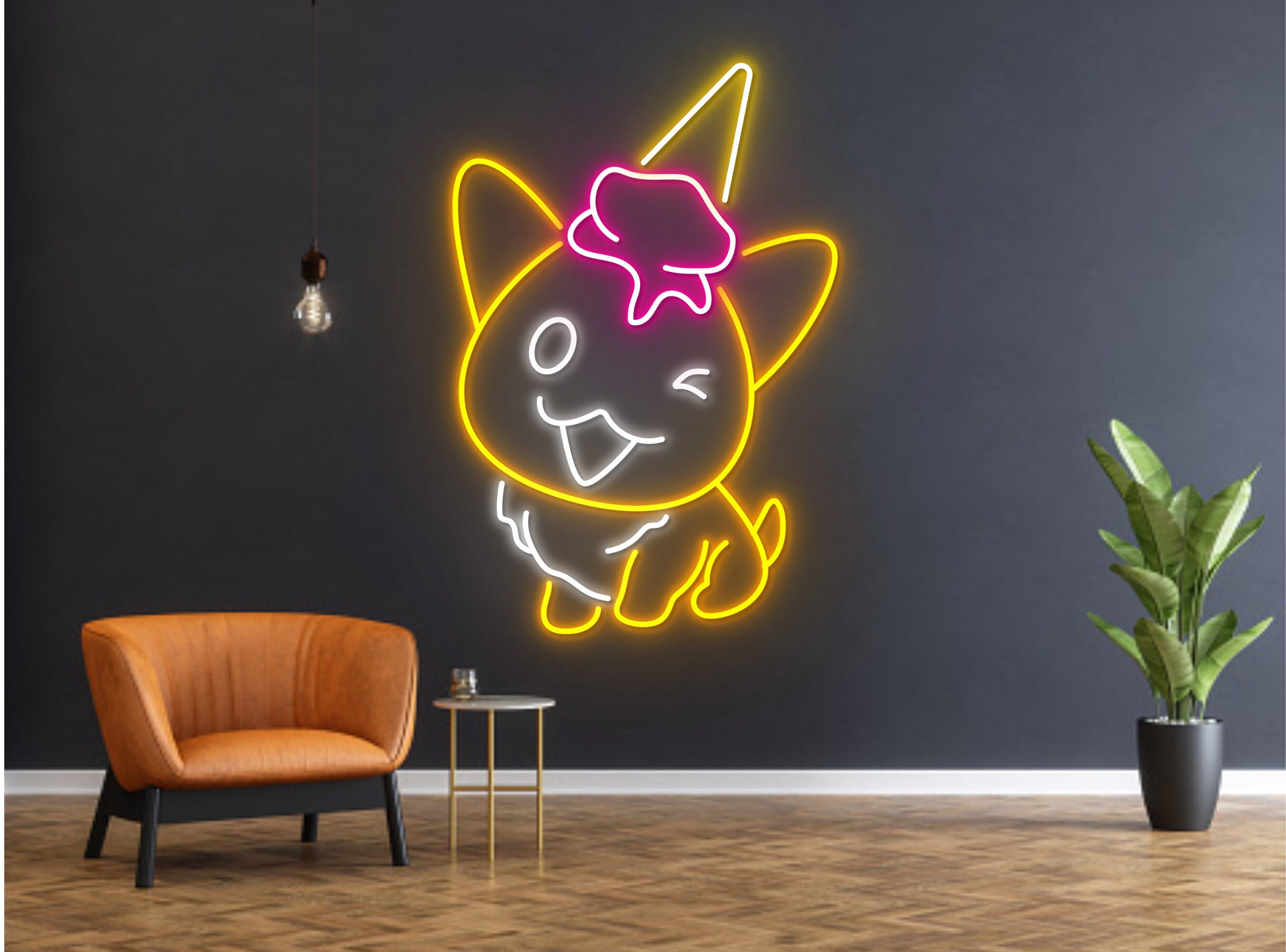 Cute Corgi With Ice Cream On Head Neon Sign