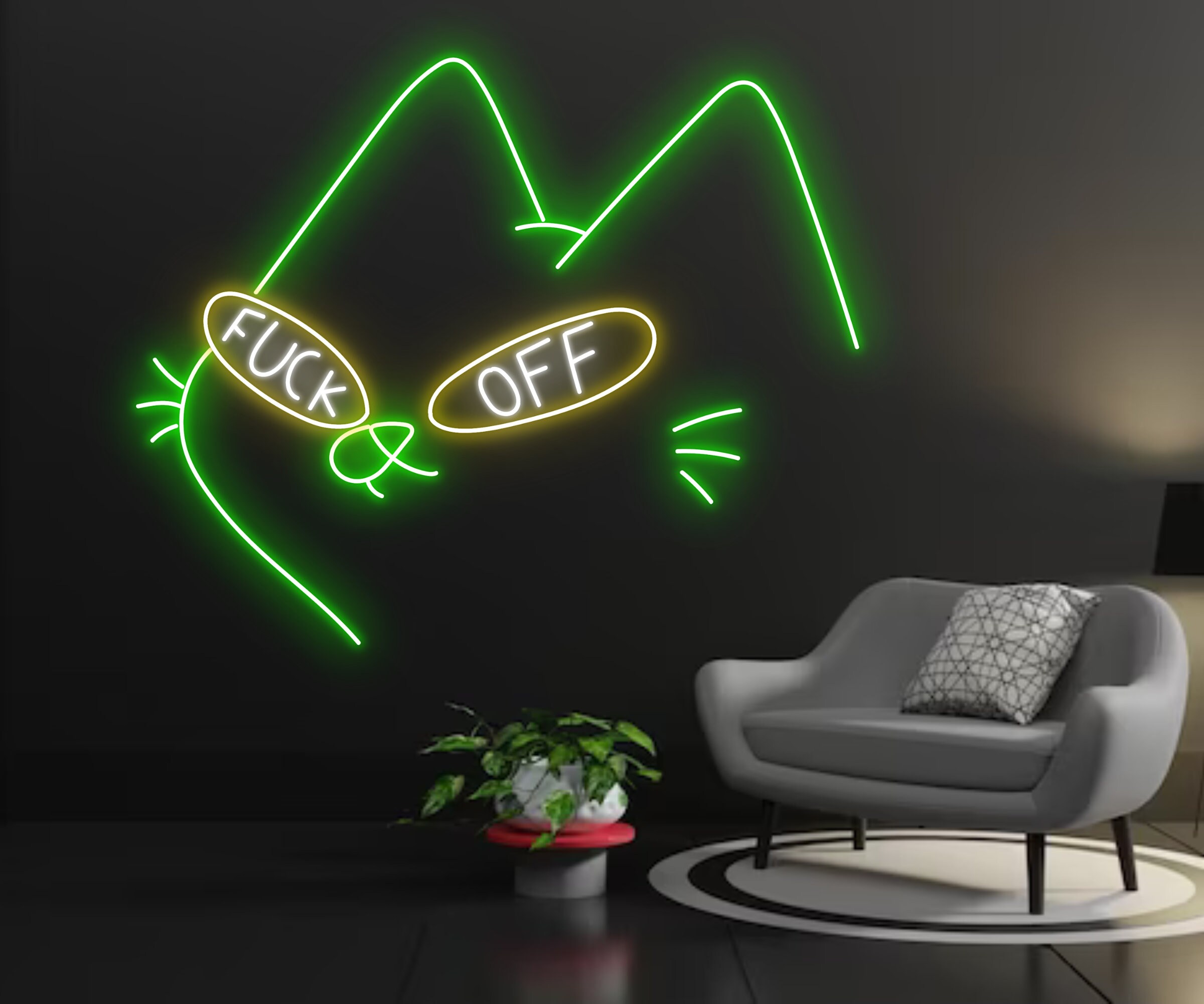 Fuck Off Cat With Glasses Neon Sign Handmade Neon