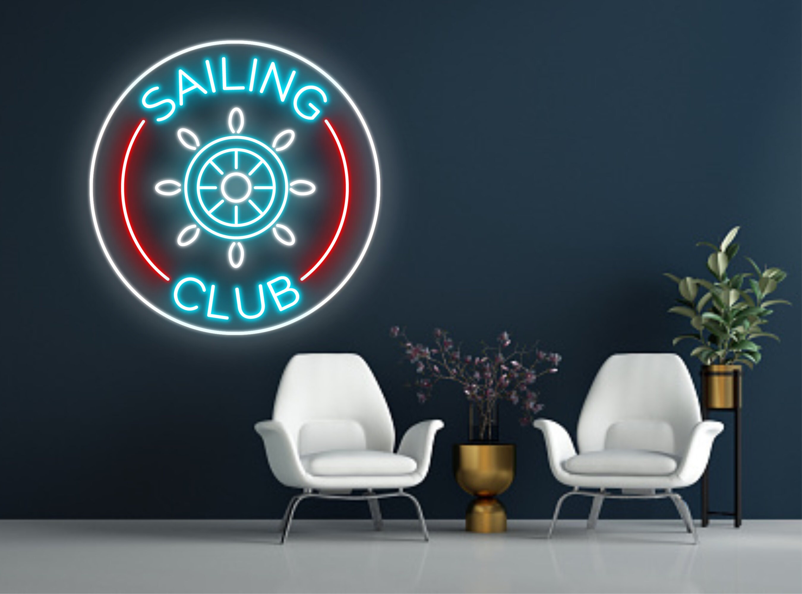 Sailing Club Yacht or Ship Wheel Beach Neon Sign