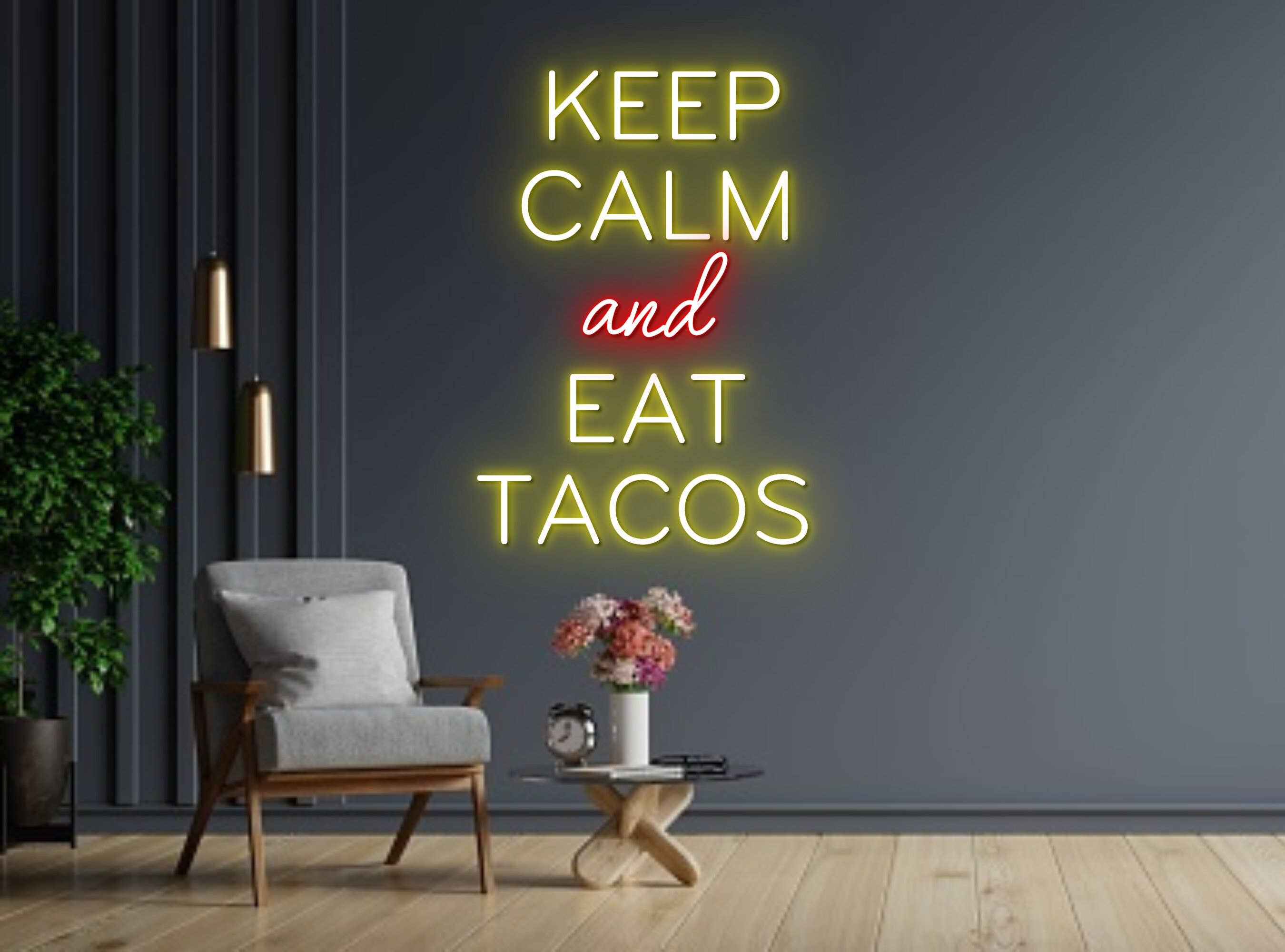 Keep Calm Eat Tacos Neon Sign Mexico Restaurant Wall Decor