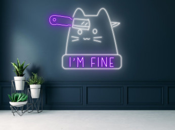 Knife In The Cat Head Line Art Neon Sign