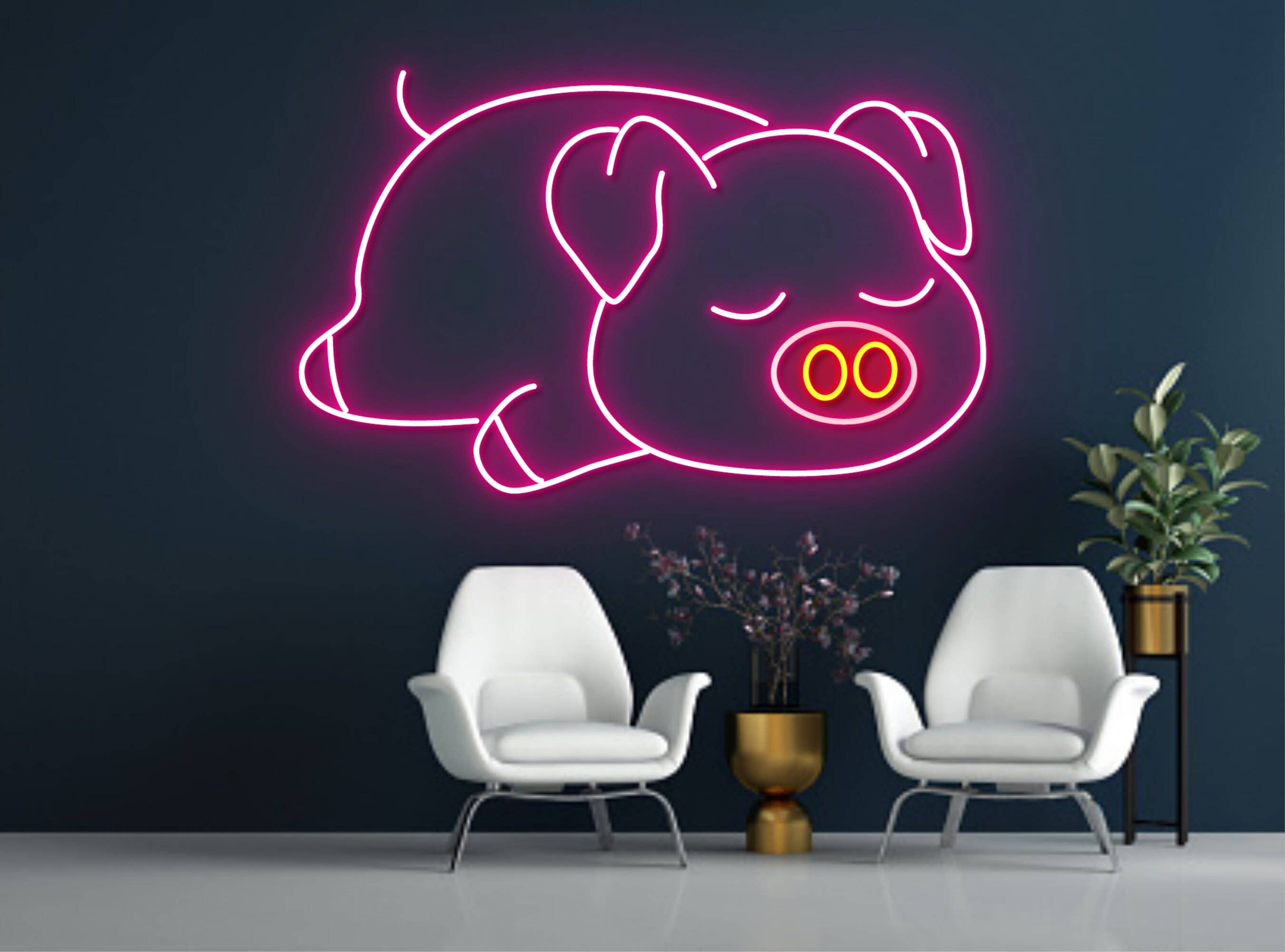 Lazy Pig Neon Signs Line Wall Art Decor