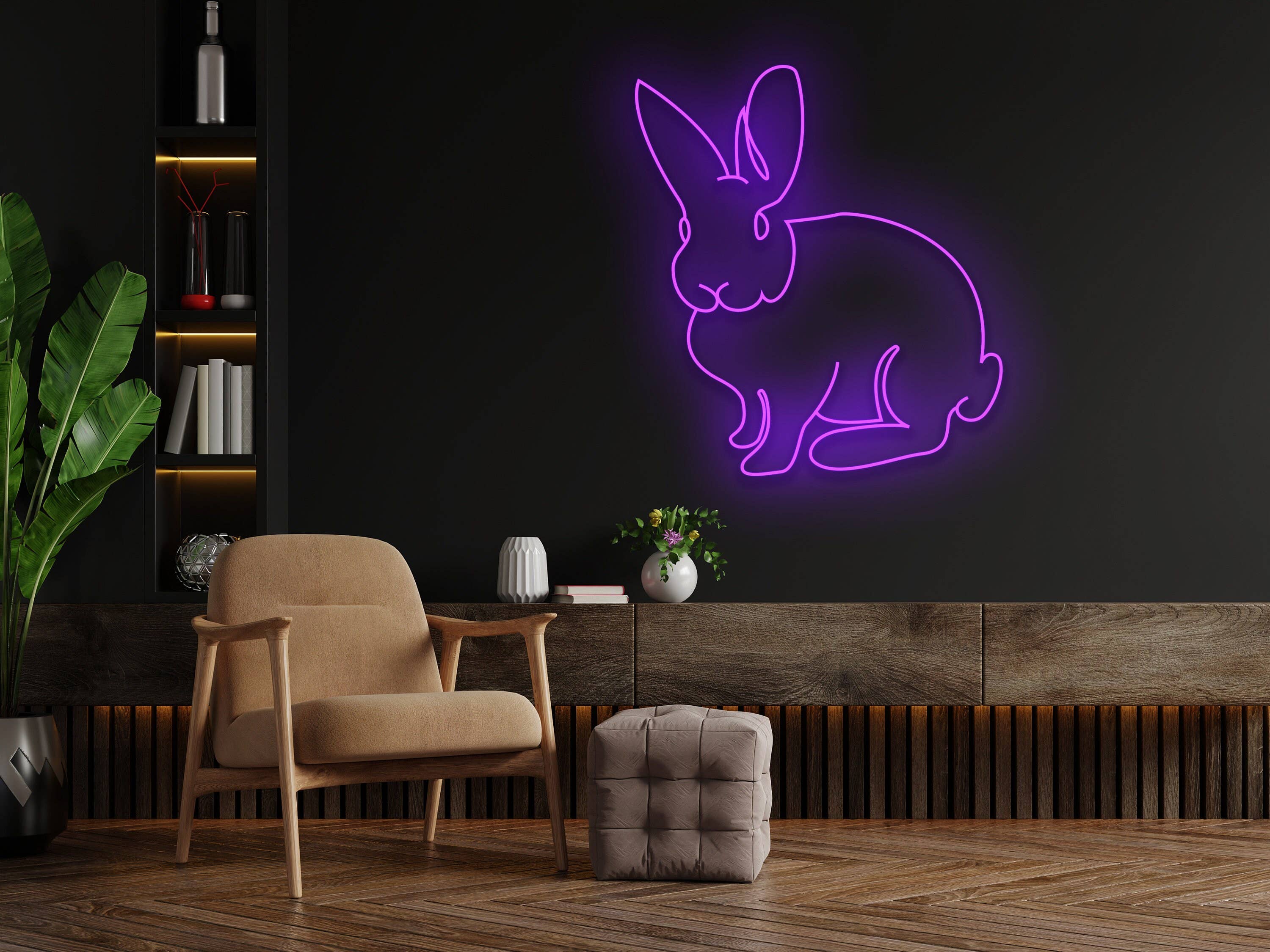 Rabbit Neon Sign Animal Wall Art Decor Easter Gifts