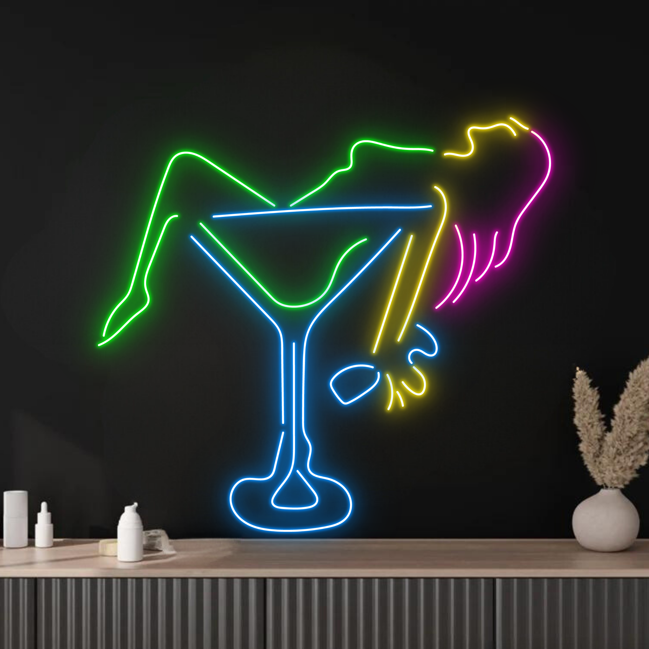 Sexy Girl Drink Cocktail Neon Signs Bar Pub Wall Decor